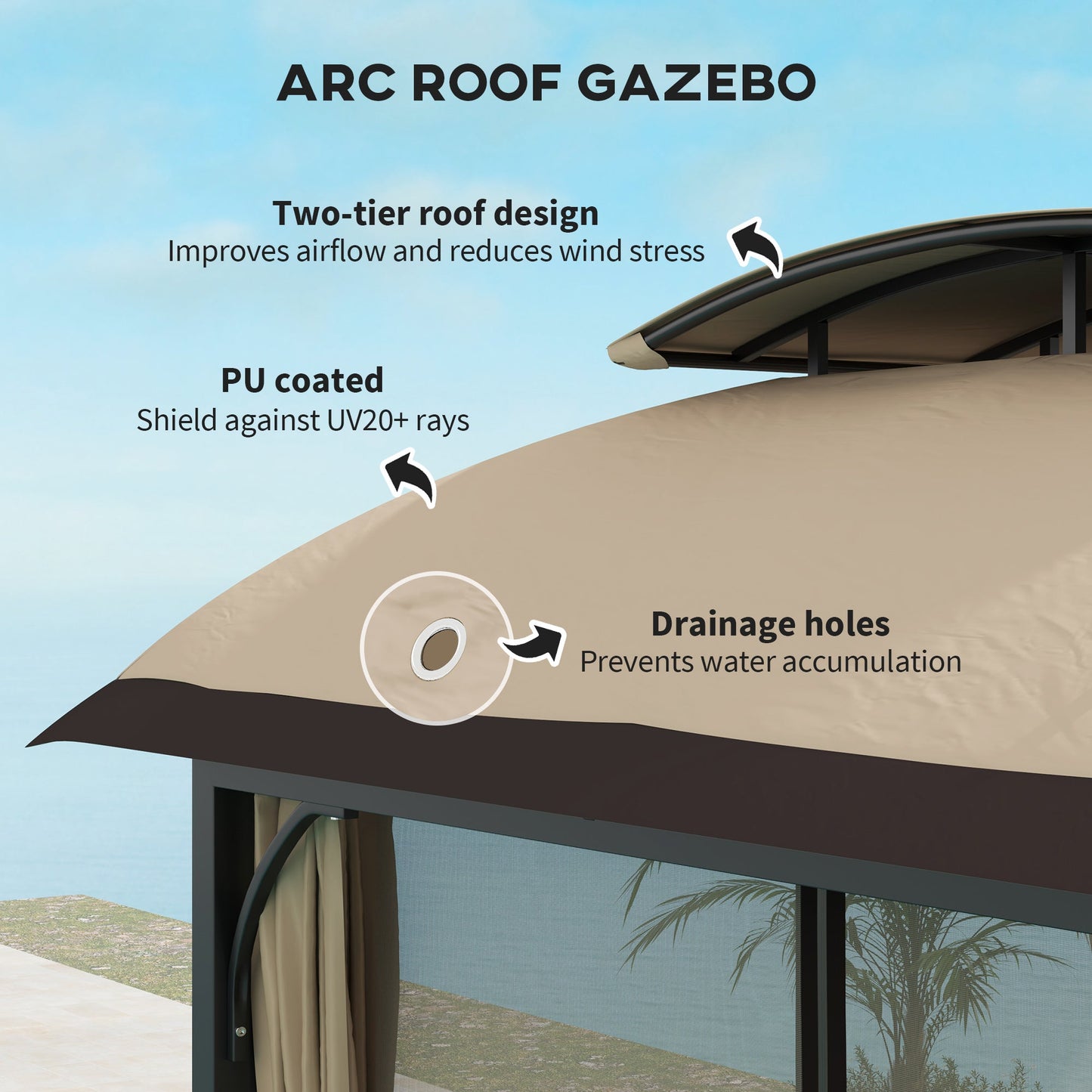  11' x 13' Patio Gazebo, Double Roof Outdoor Gazebo Canopy Shelter with Netting & Curtains, Galvanized Metal Frame for Garden, Lawn, Backyard and Deck, Khaki