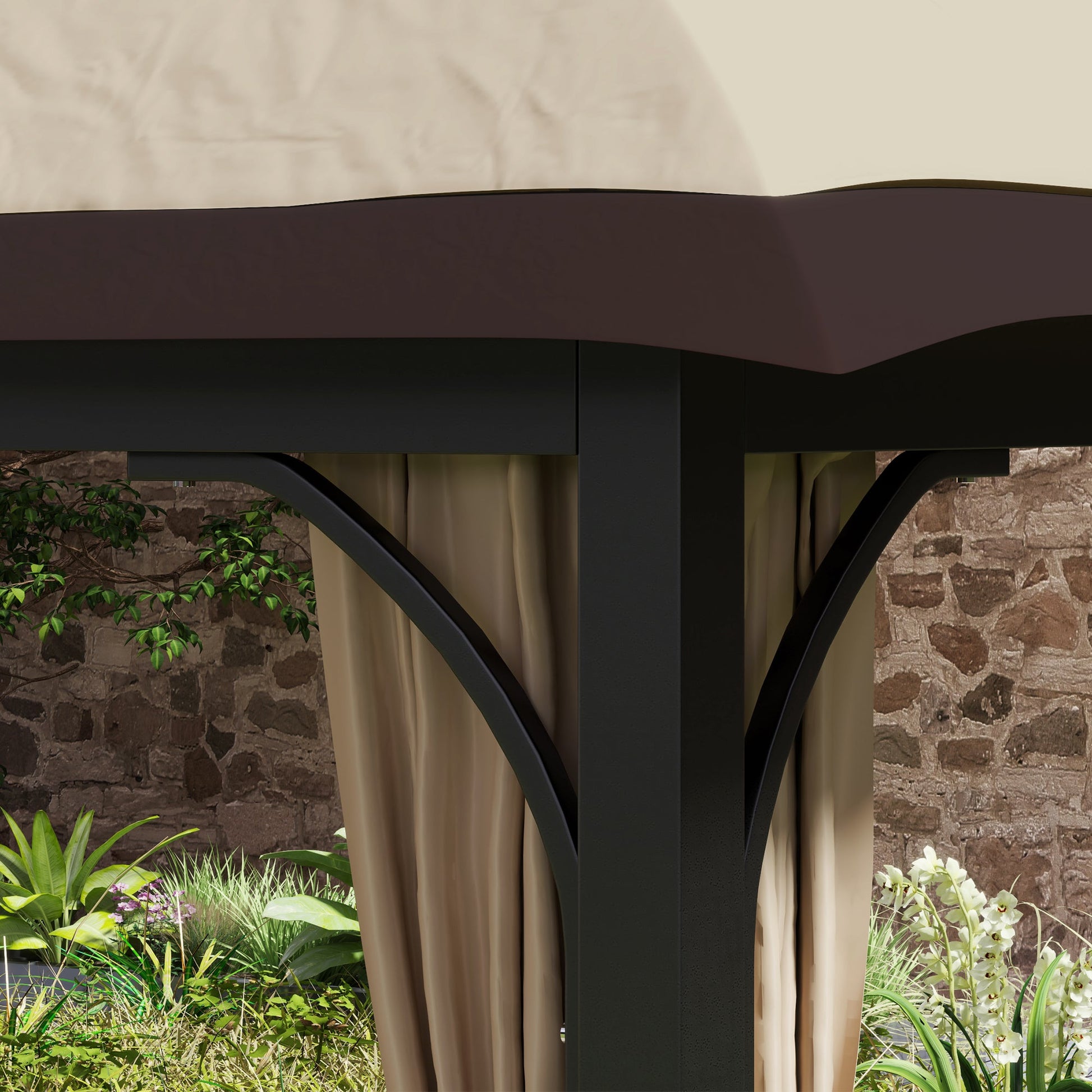  11' x 13' Patio Gazebo, Double Roof Outdoor Gazebo Canopy Shelter with Netting & Curtains, Galvanized Metal Frame for Garden, Lawn, Backyard and Deck, Khaki