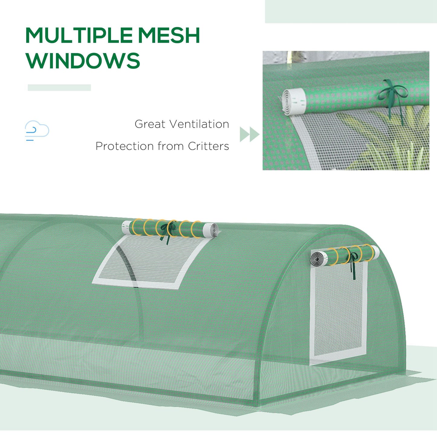7' x 3' x 2' Portable Mini Greenhouse, Tunnel Growing Tent Plants Flower Warm House with 5 Mesh Windows and Steel Frame, for Garden, Patio, Backyard, Green