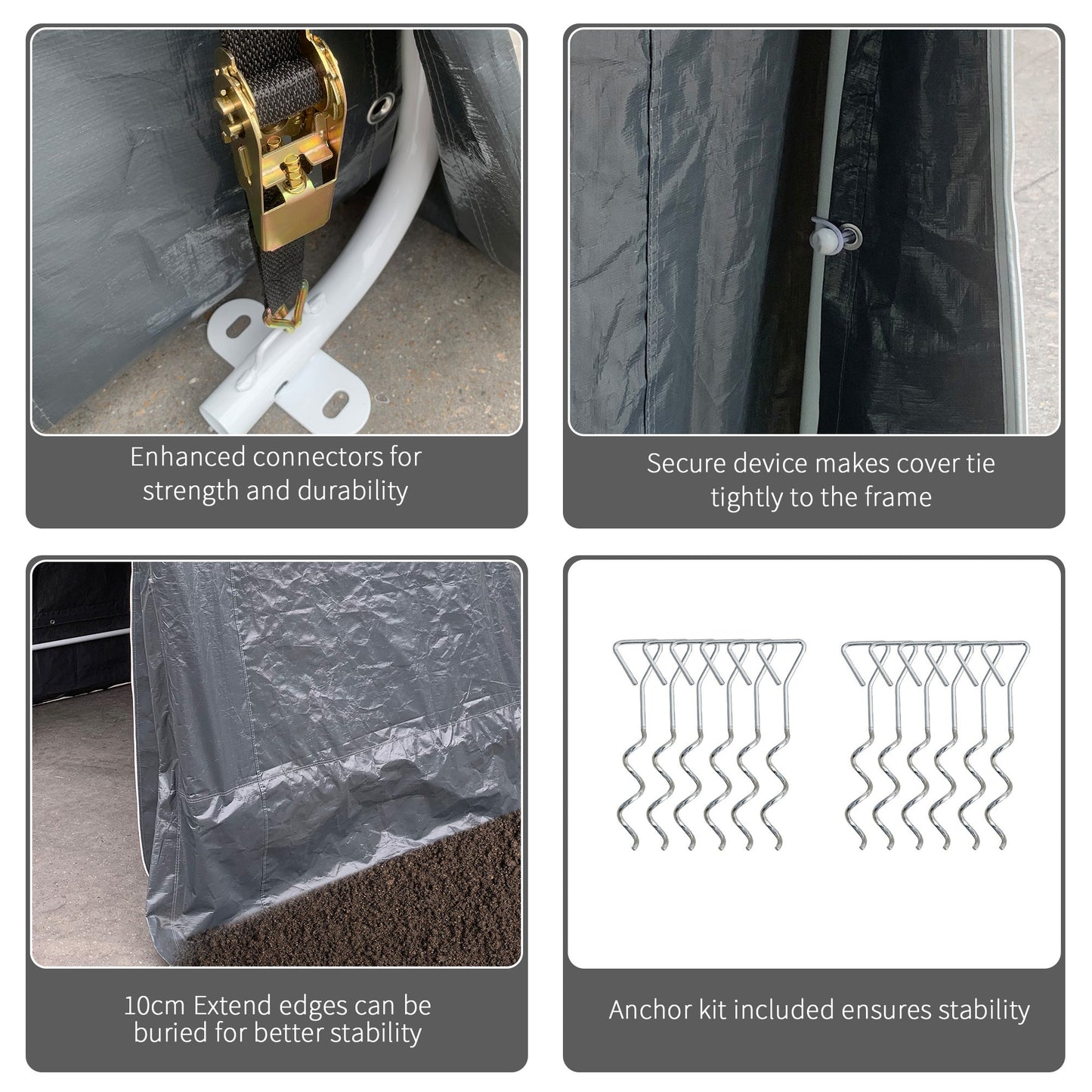 9.2' x 7.9' Garden Storage Tent, Heavy Duty Bike Shed, Patio Storage Shelter w/ Metal Frame and Double Zipper Doors, Dark Grey
