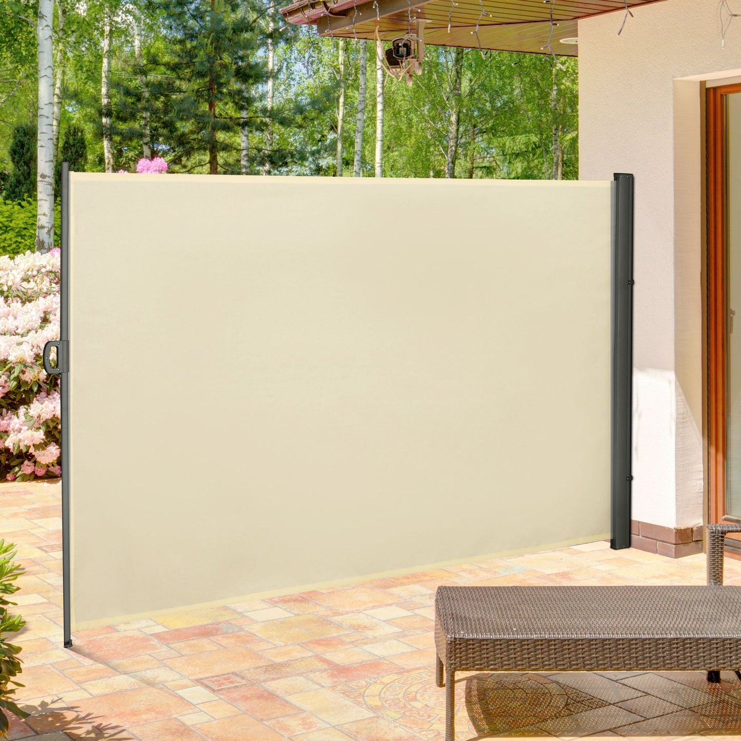 118" x 79" Retractable Side Awning Patio Outdoor Folding Privacy Screen with Resistance to UV Rays & Wind, Cream White