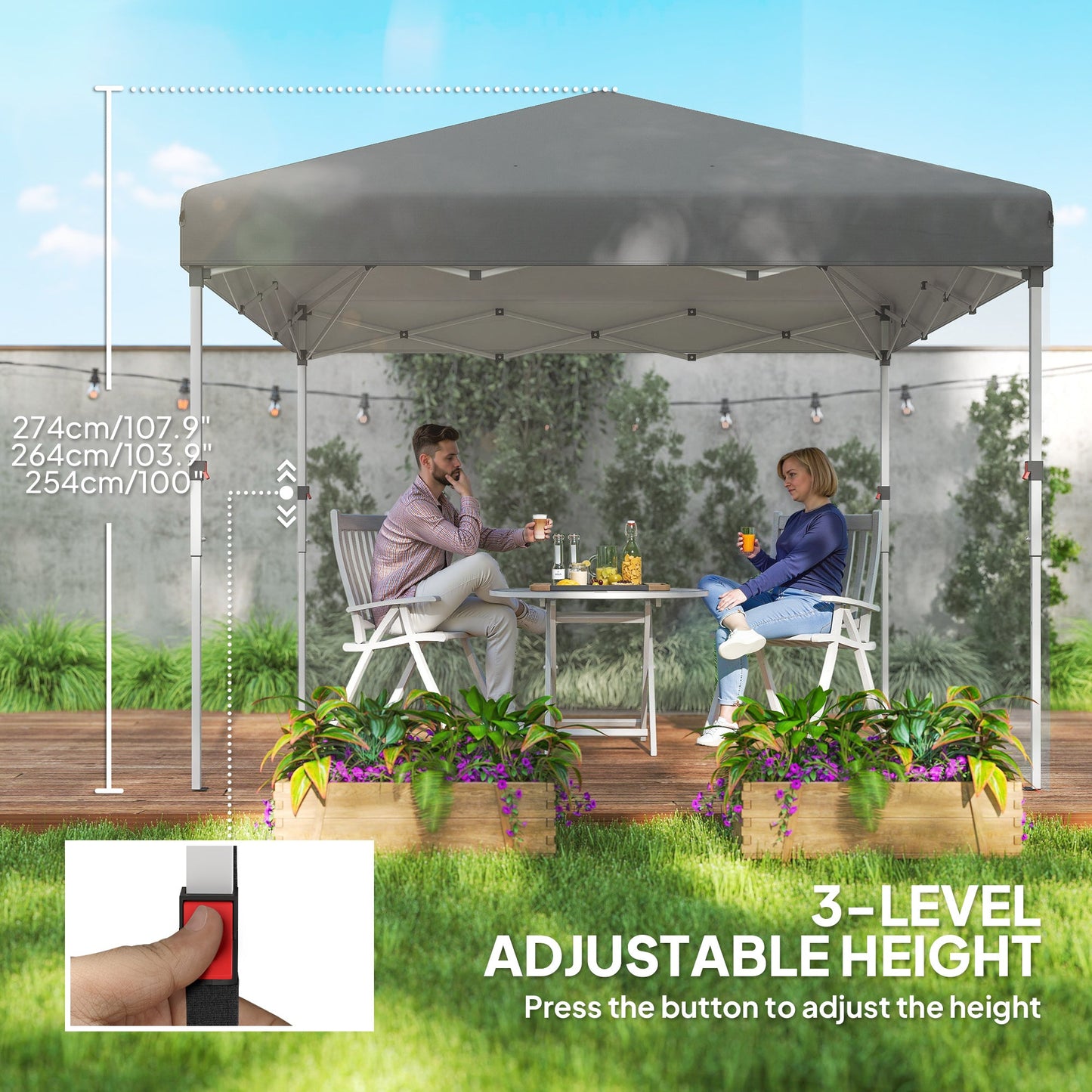 10' x 10' Pop Up Canopy Tent with Removable Sidewalls, Instant Shelter with Portable Roller Bag, 4 Sand Bags, Adjustable Height for Outdoor, Garden, Patio, Dark Grey