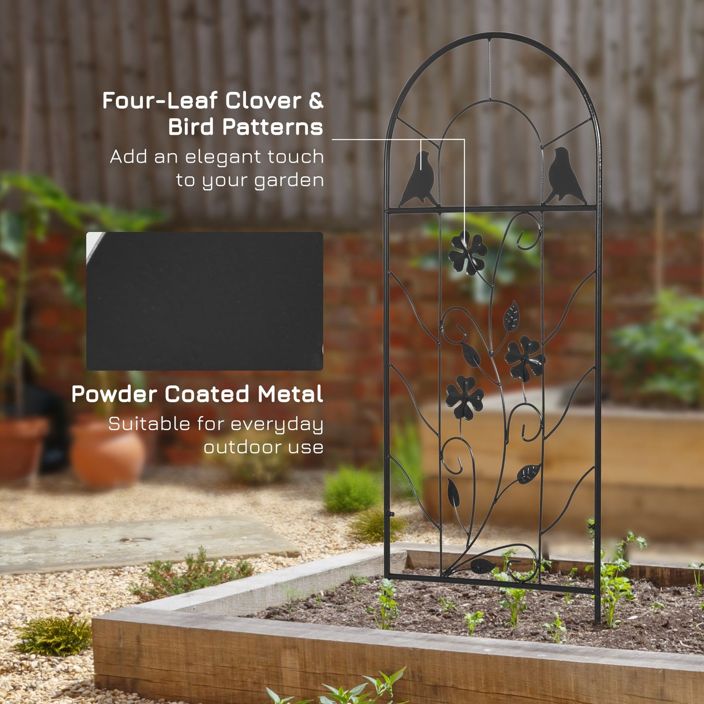 2 Pack Garden Trellis for Climbing Plants, Outdoor Metal Grid Panels with Birds and Leaves, for Roses, Vine Flower, Cucumber, Clematis, 39" Tall
