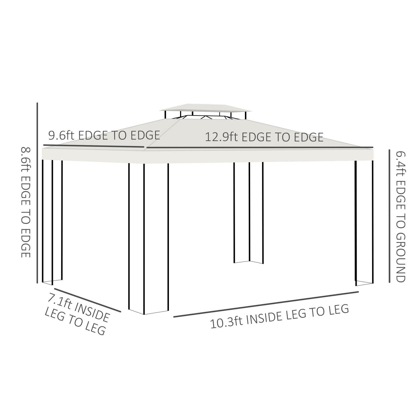 10' x 13' Outdoor Gazebo, Double Roof Patio Gazebo Canopy Shelter with Screen Decorate Corner Frame for Garden, Lawn, Backyard and Deck, White