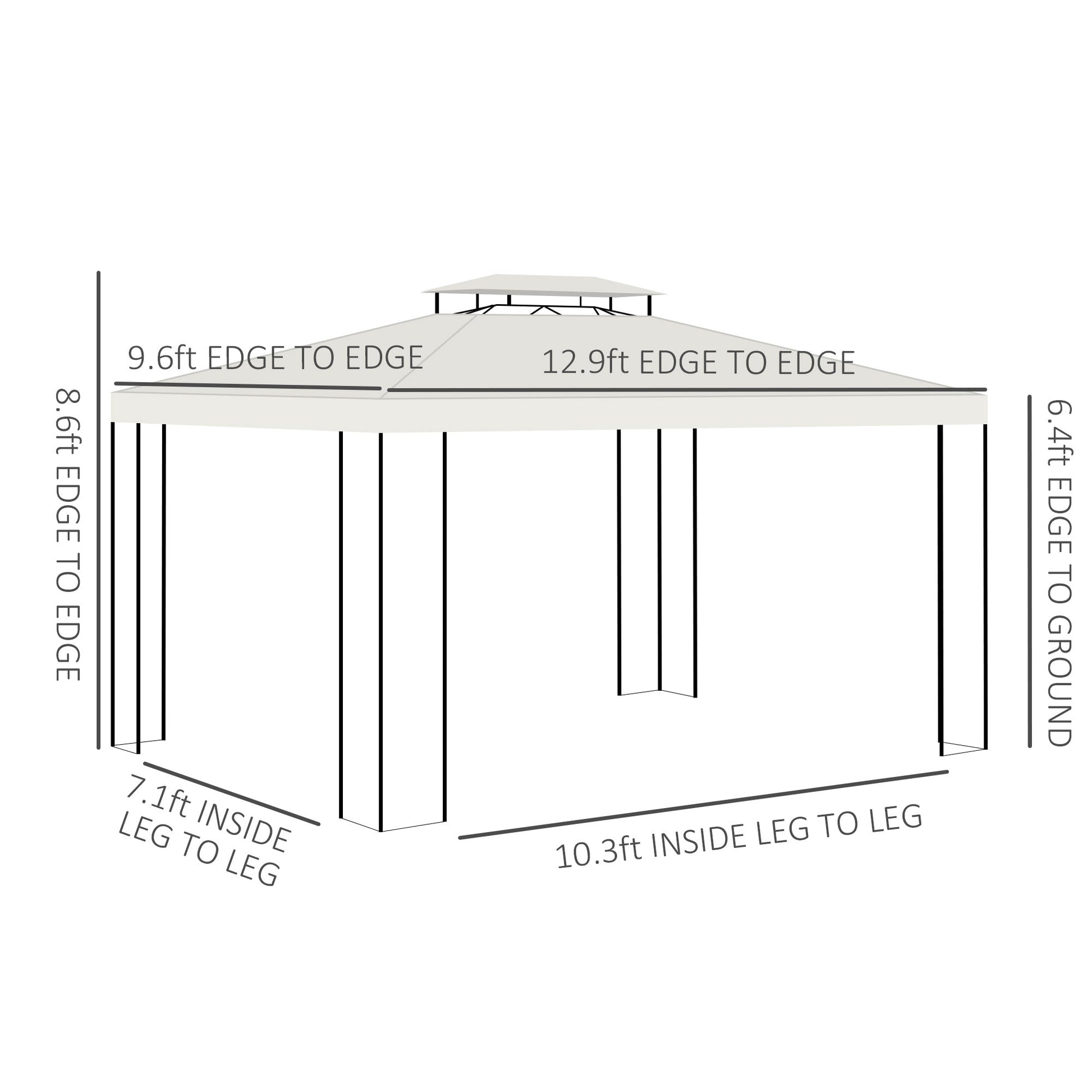 10' x 13' Outdoor Gazebo, Double Roof Patio Gazebo Canopy Shelter with Screen Decorate Corner Frame for Garden, Lawn, Backyard and Deck, White