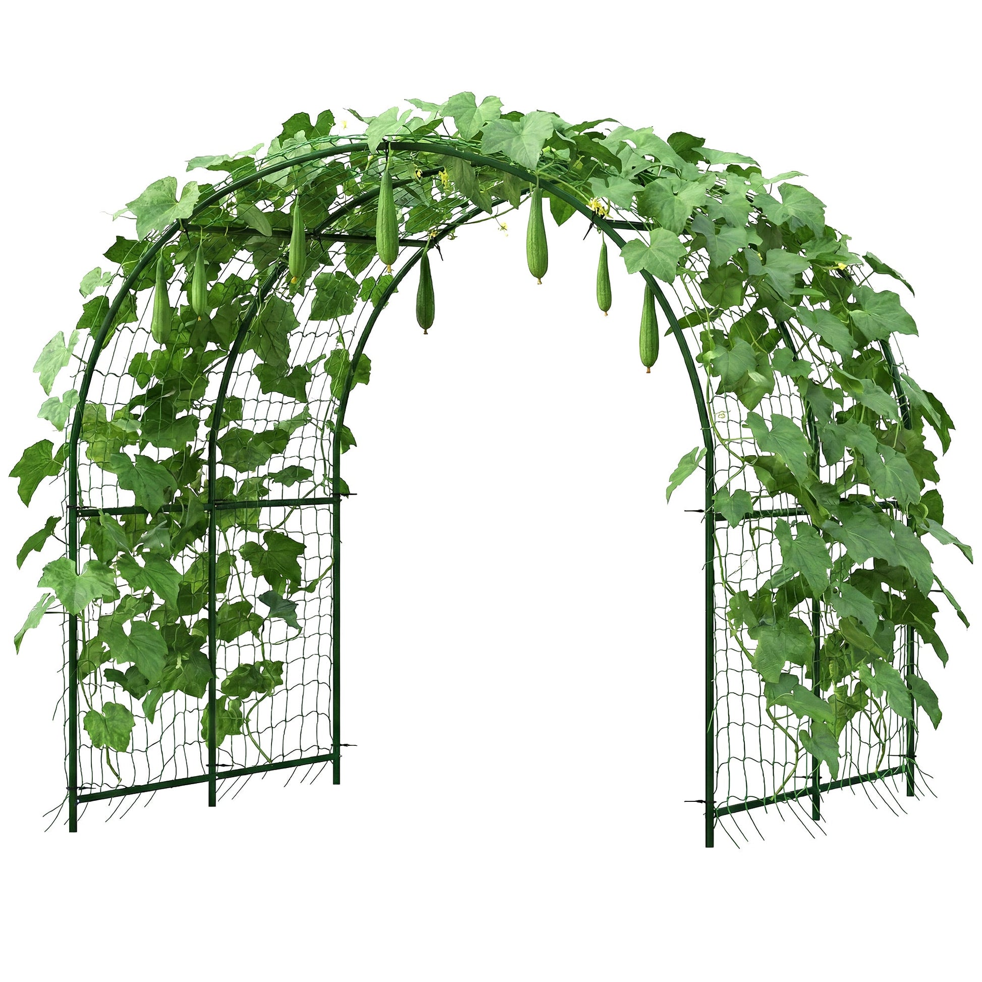 Garden Arch Trellis for Climbing Plants Outdoor, 7.1FT Tall Cucumber Trellis with Climbing Net, Metal Plant Support Archway for Backyard, Lawn, Party, Wedding, Ceremony