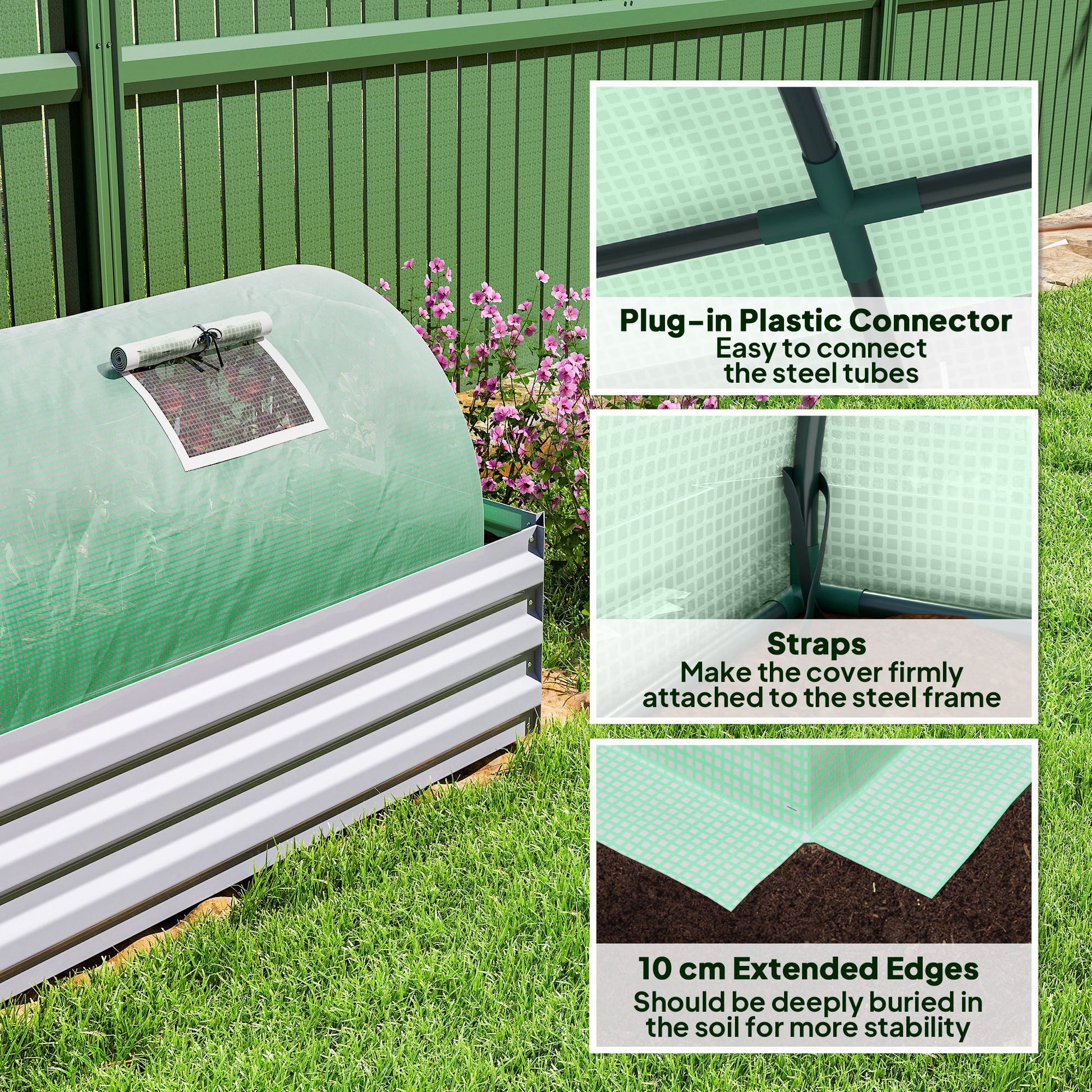 10' x 3' x 2' Portable Mini Greenhouse, Tunnel Growing Tent Plants Flower Warm House with 5 Mesh Windows and Steel Frame, for Garden, Patio, Backyard, Green