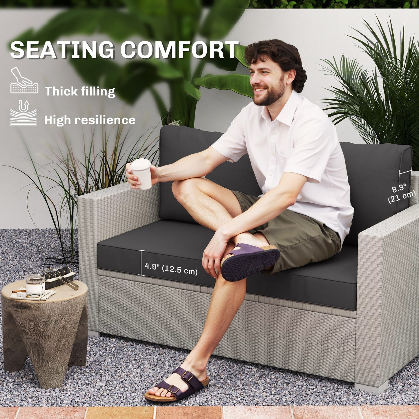 2 Seater Outdoor Seat Cushions with Backrest, Loveseat Double Sofa Outdoor Furniture Cushions, Fade-Resistant Replacement Patio Cushions for Indoor and Outdoor, Black