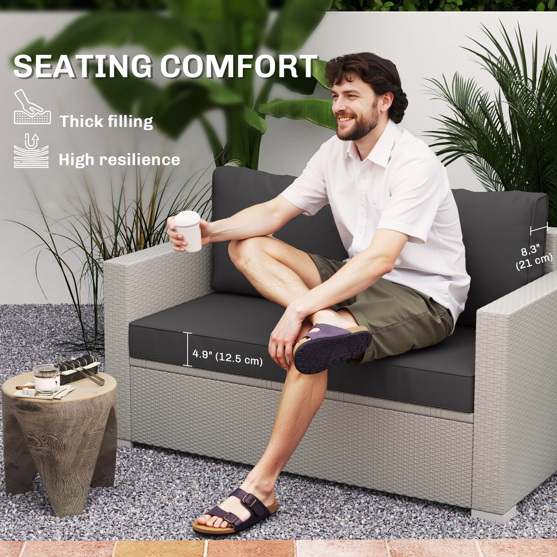 2 Seater Outdoor Seat Cushions with Backrest, Loveseat Double Sofa Outdoor Furniture Cushions, Fade-Resistant Replacement Patio Cushions for Indoor and Outdoor, Black