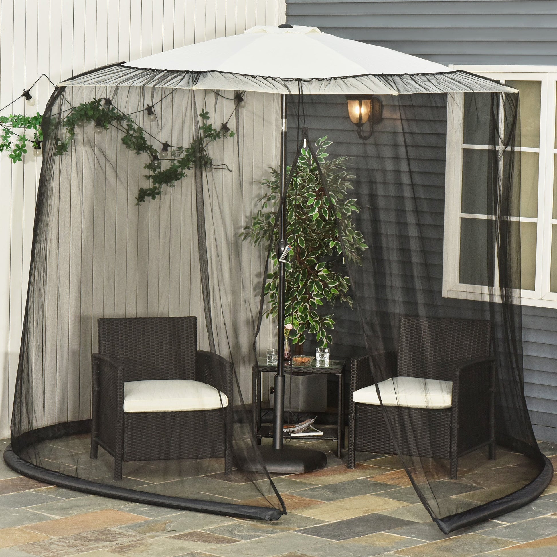Outdoor Patio 7.5ft Umbrella Table Screen Mosquito Bug Net, Garden Large Umbrella Cover Netting with Zippered Door, Black (Mosquito Netting ONLY)