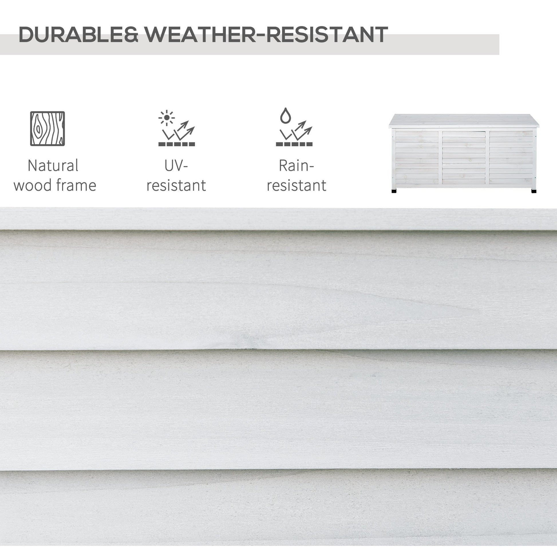 75 Gallon Wooden Storage Box patio Deck Box Bench, Garden Backyard Outdoor Storage Container with Aerating Gap & Weather-Fighting Finish, White