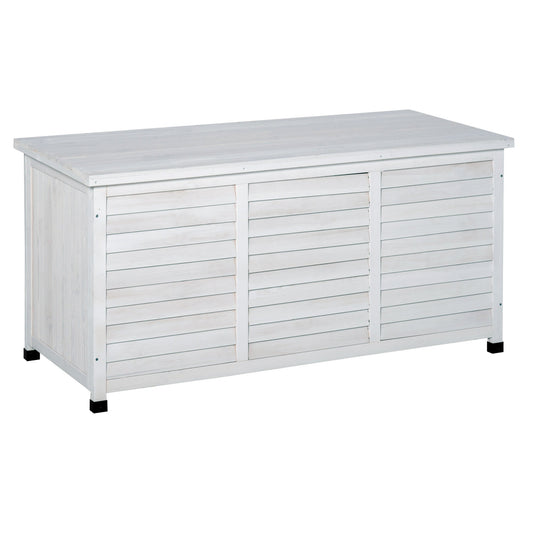 75 Gallon Wooden Storage Box patio Deck Box Bench, Garden Backyard Outdoor Storage Container with Aerating Gap & Weather-Fighting Finish, White