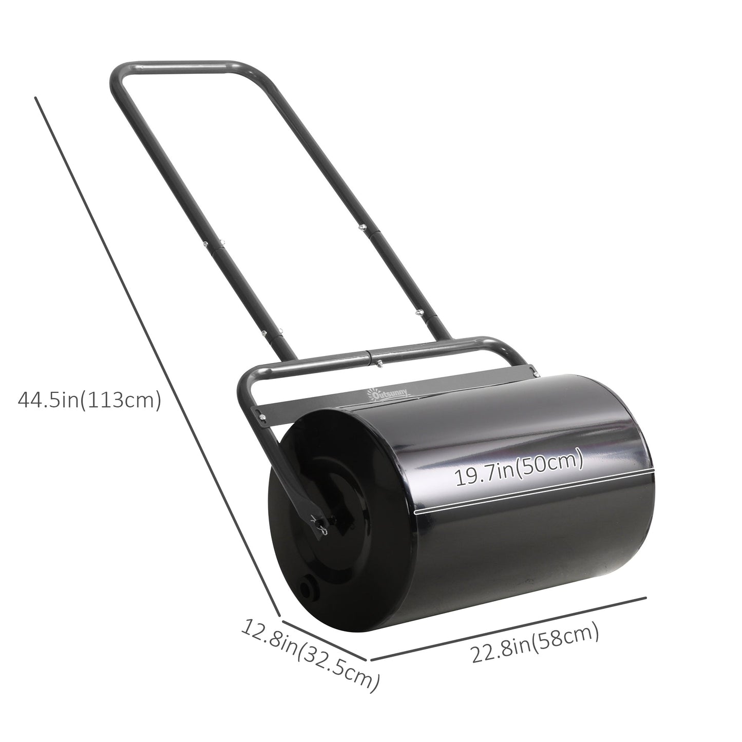 20" Push/Tow Behind Lawn Roller, Heavy Duty Sod Drum Roller Filled with 11 Gal Water/136 Lbs Sand, Grass Flattener for Yard, Patio, Park, Black