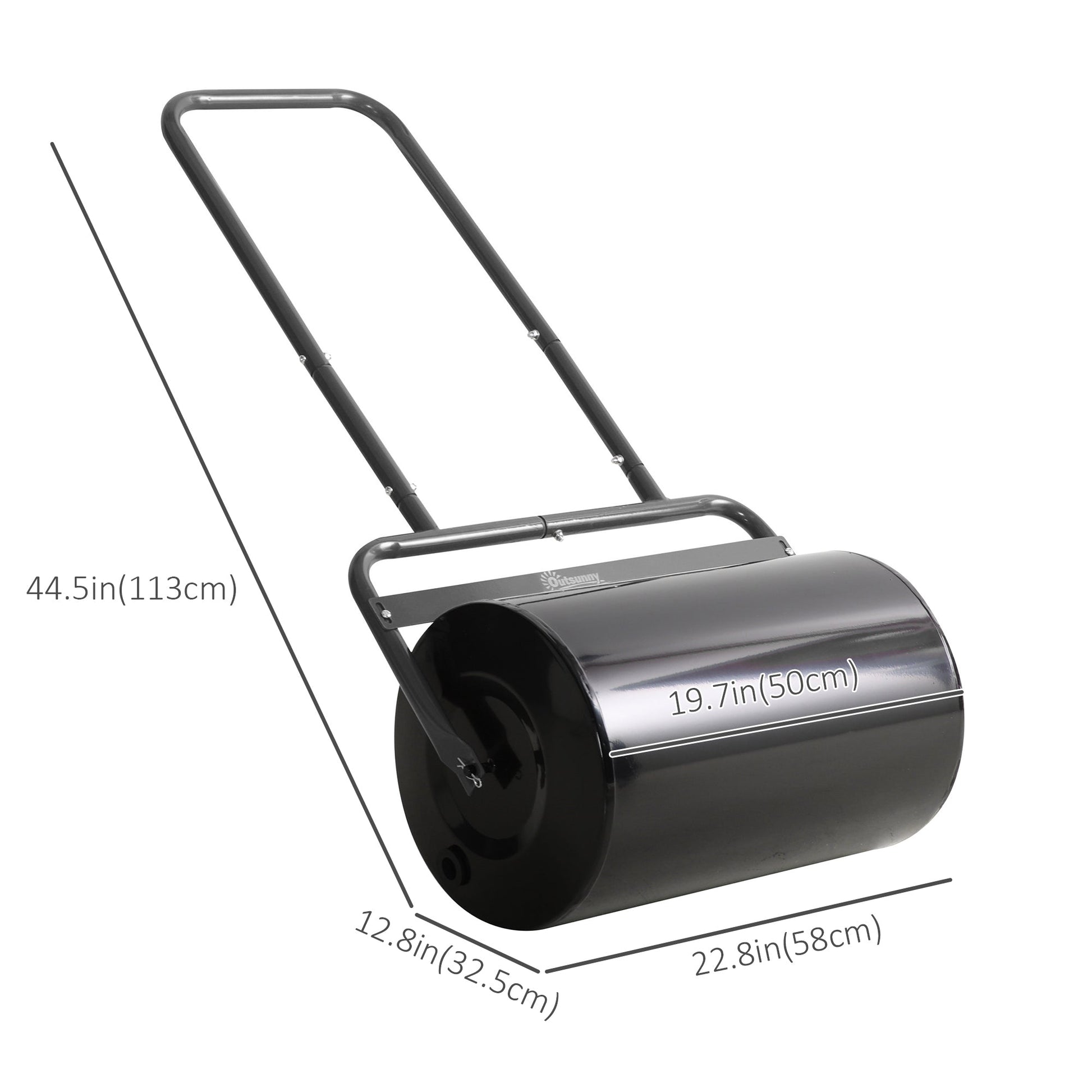 20" Push/Tow Behind Lawn Roller, Heavy Duty Sod Drum Roller Filled with 11 Gal Water/136 Lbs Sand, Grass Flattener for Yard, Patio, Park, Black