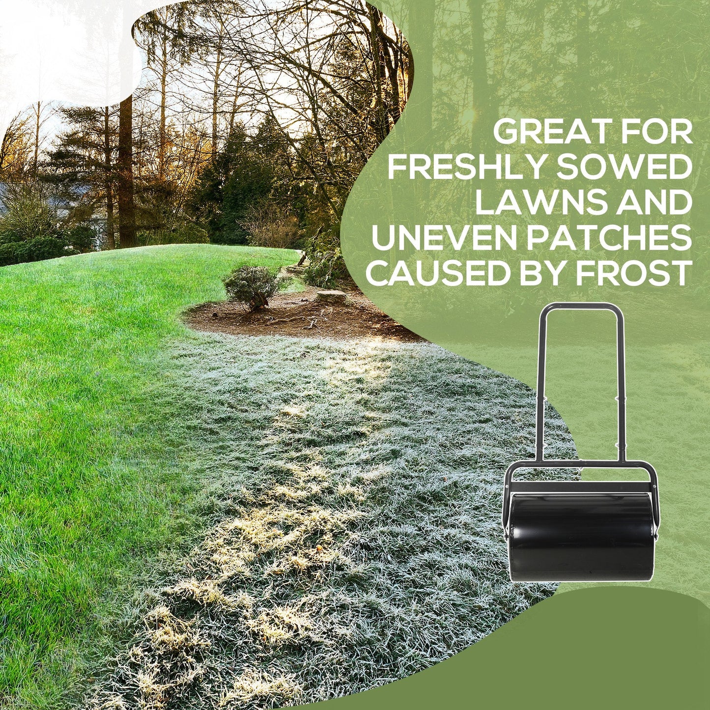 20" Push/Tow Behind Lawn Roller, Heavy Duty Sod Drum Roller Filled with 11 Gal Water/136 Lbs Sand, Grass Flattener for Yard, Patio, Park, Black