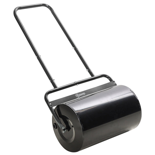 20" Push/Tow Behind Lawn Roller, Heavy Duty Sod Drum Roller Filled with 11 Gal Water/136 Lbs Sand, Grass Flattener for Yard, Patio, Park, Black