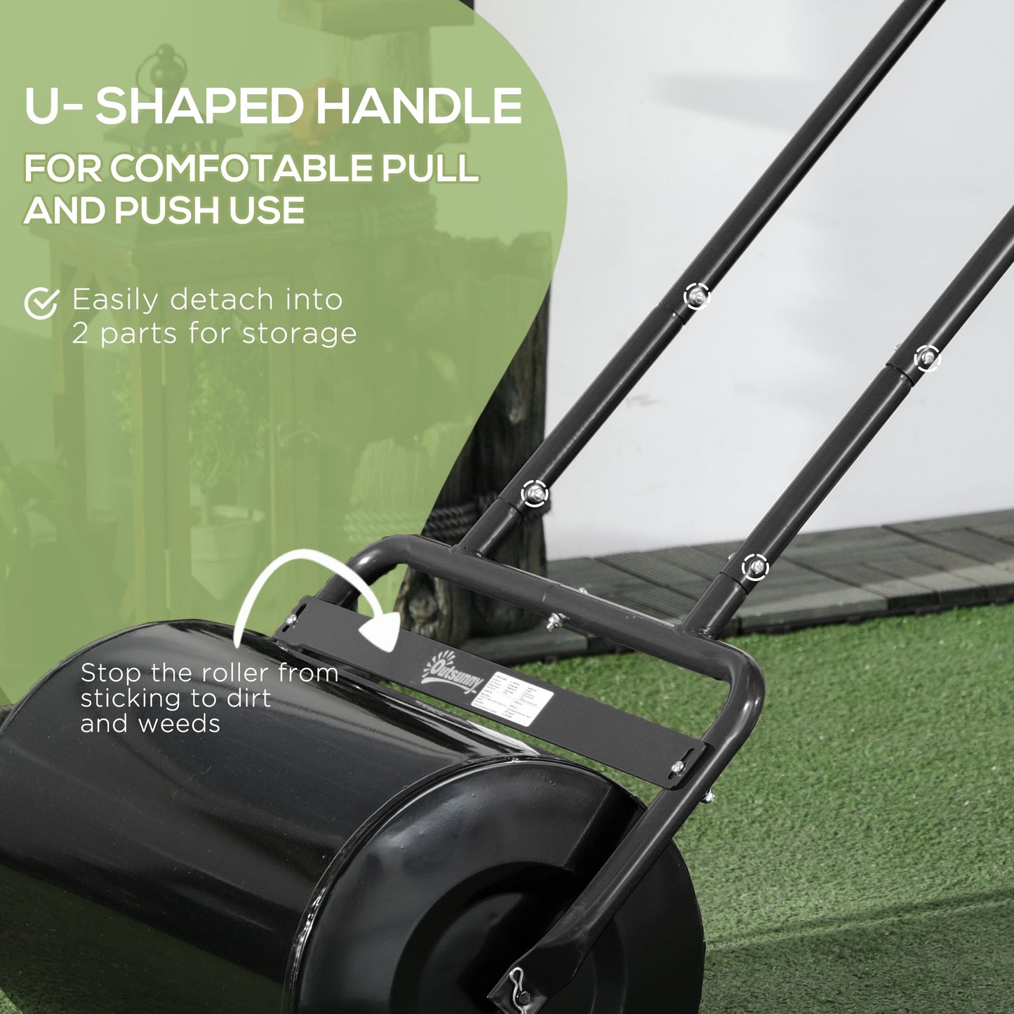 20" Push/Tow Behind Lawn Roller, Heavy Duty Sod Drum Roller Filled with 11 Gal Water/136 Lbs Sand, Grass Flattener for Yard, Patio, Park, Black