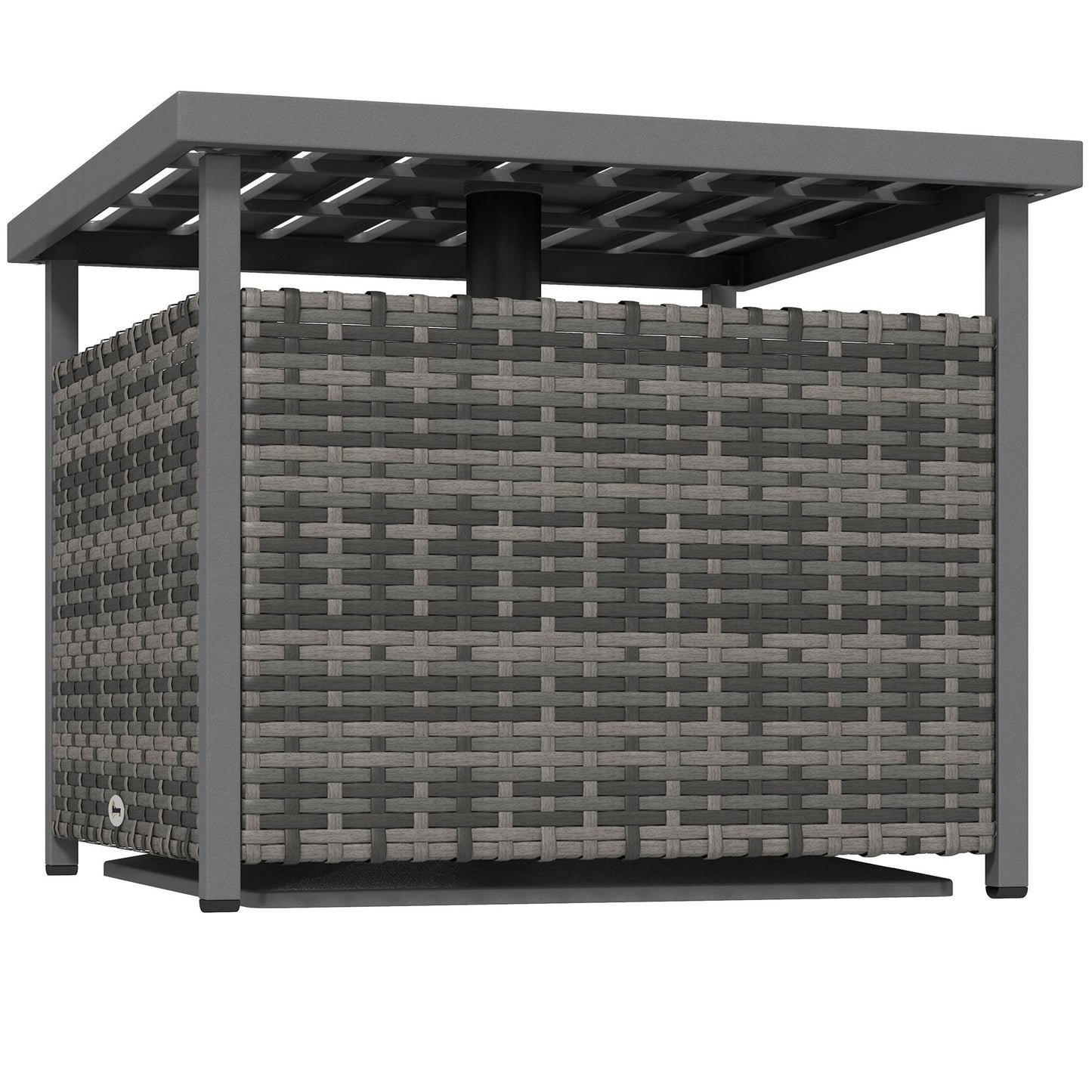 21.75" Outdoor Rattan Wicker Patio Coffee Table with Umbrella Hole, Patio Side Table with Slatted Metal Top, Suitable for Garden, Backyard, Mixed-Grey