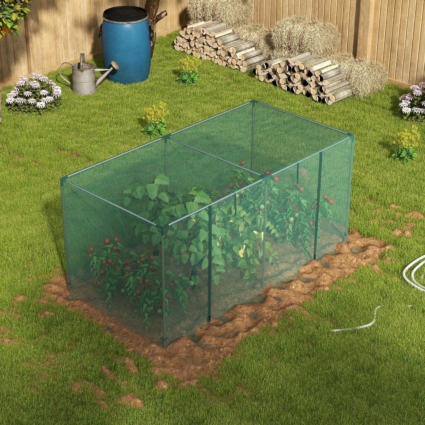 8' x 4' Crop Cage, Plant Protection Tent with Zippered Door and Galvanized Steel Frame, Fruit Cage Netting Cover for Garden, Yard, Lawn, Green