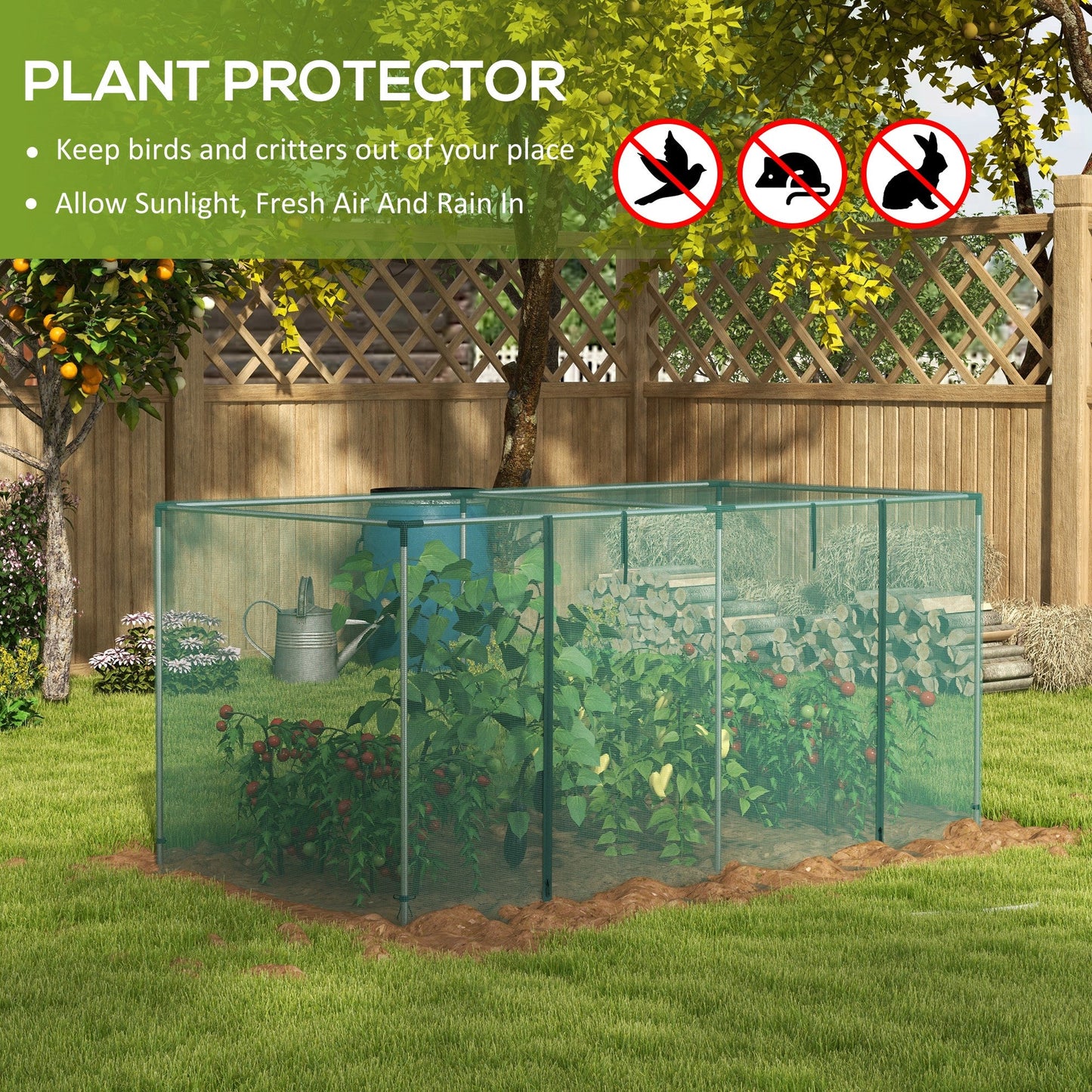 8' x 4' Crop Cage, Plant Protection Tent with Zippered Door and Galvanized Steel Frame, Fruit Cage Netting Cover for Garden, Yard, Lawn, Green