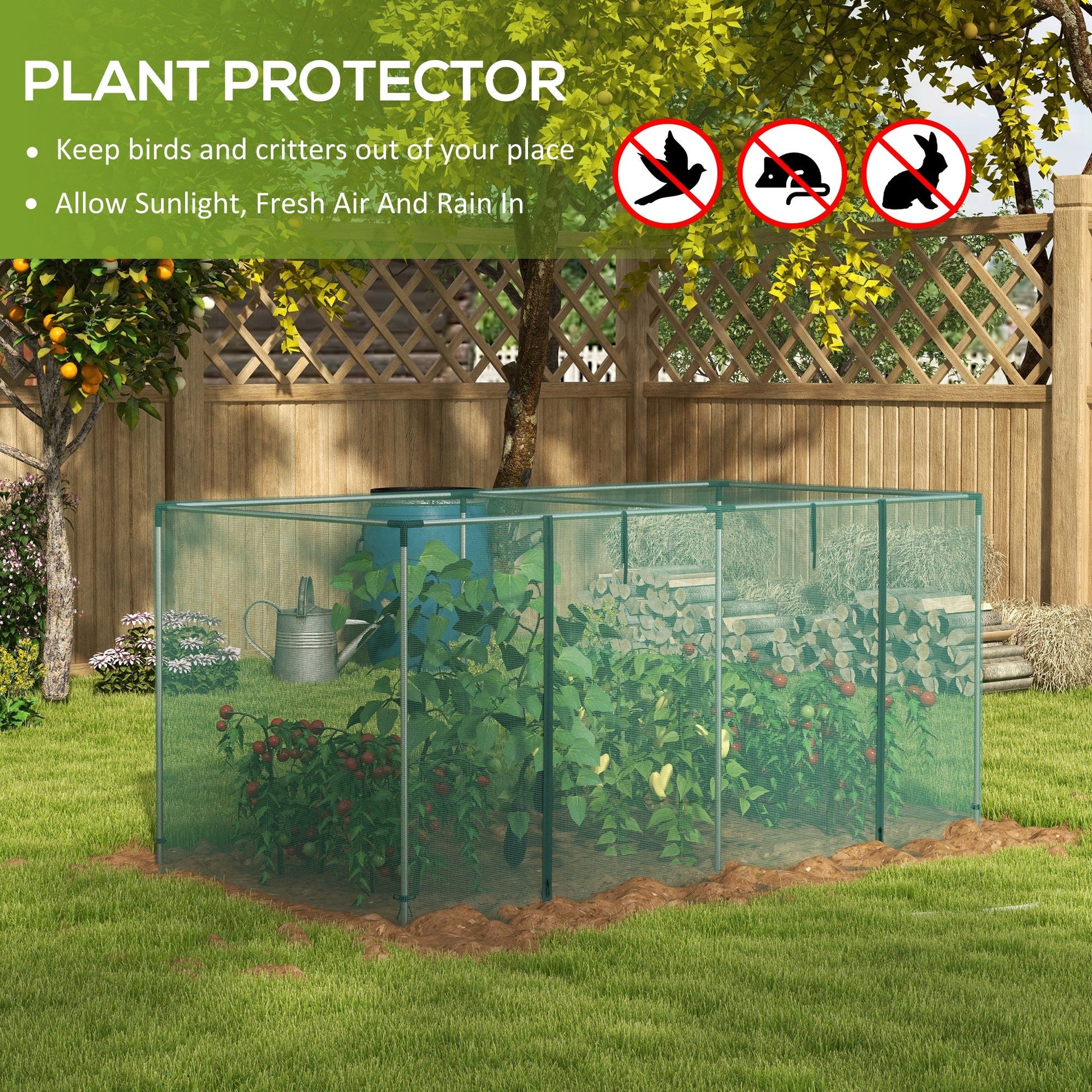 8' x 4' Crop Cage, Plant Protection Tent with Zippered Door and Galvanized Steel Frame, Fruit Cage Netting Cover for Garden, Yard, Lawn, Green