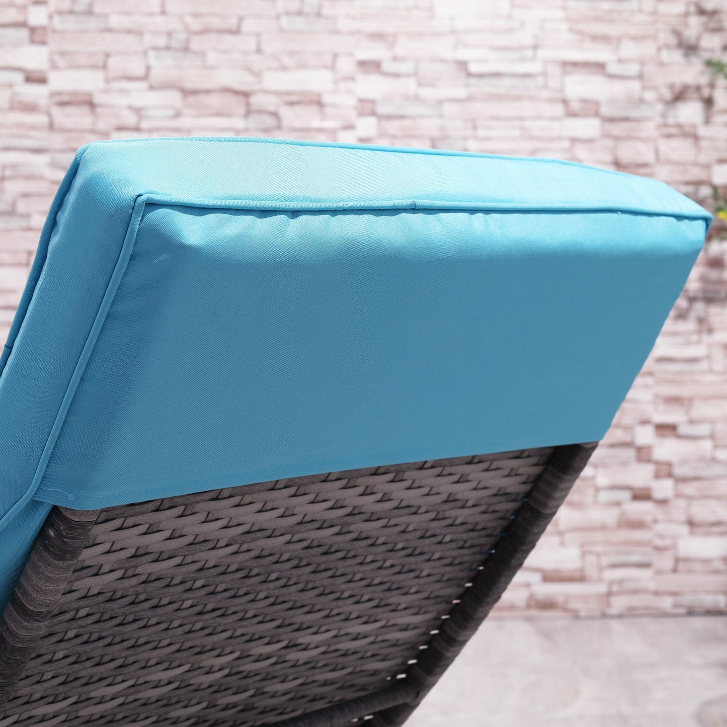 Wicker Chaise Lounge, Outdoor Lounge Chair, 5-Level Adjustable Backrest S-Shape Rattan Lounger with Cushion & Wheels for Patio, Deck, Poolside, Sky Blue