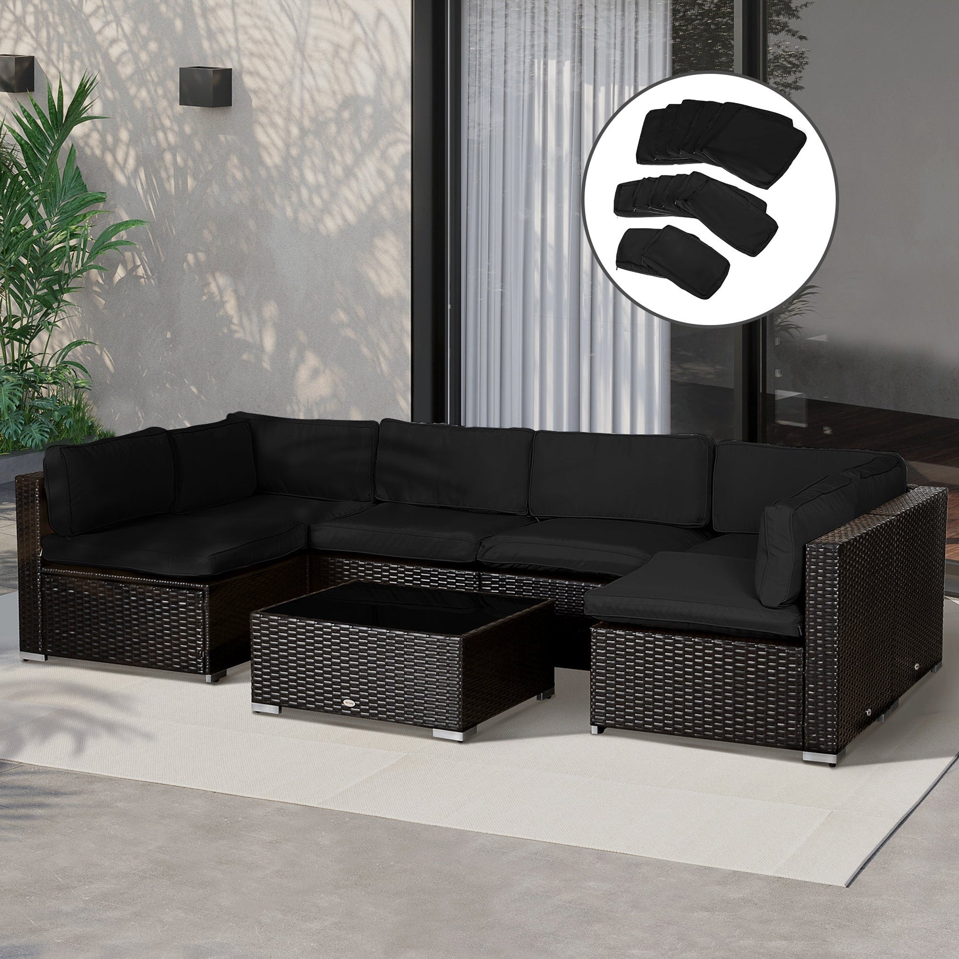 14Pcs Outdoor Cushion Covers, Patio Cushion Covers Replacement for Rattan Sofa Set - No Cushion Included, Black