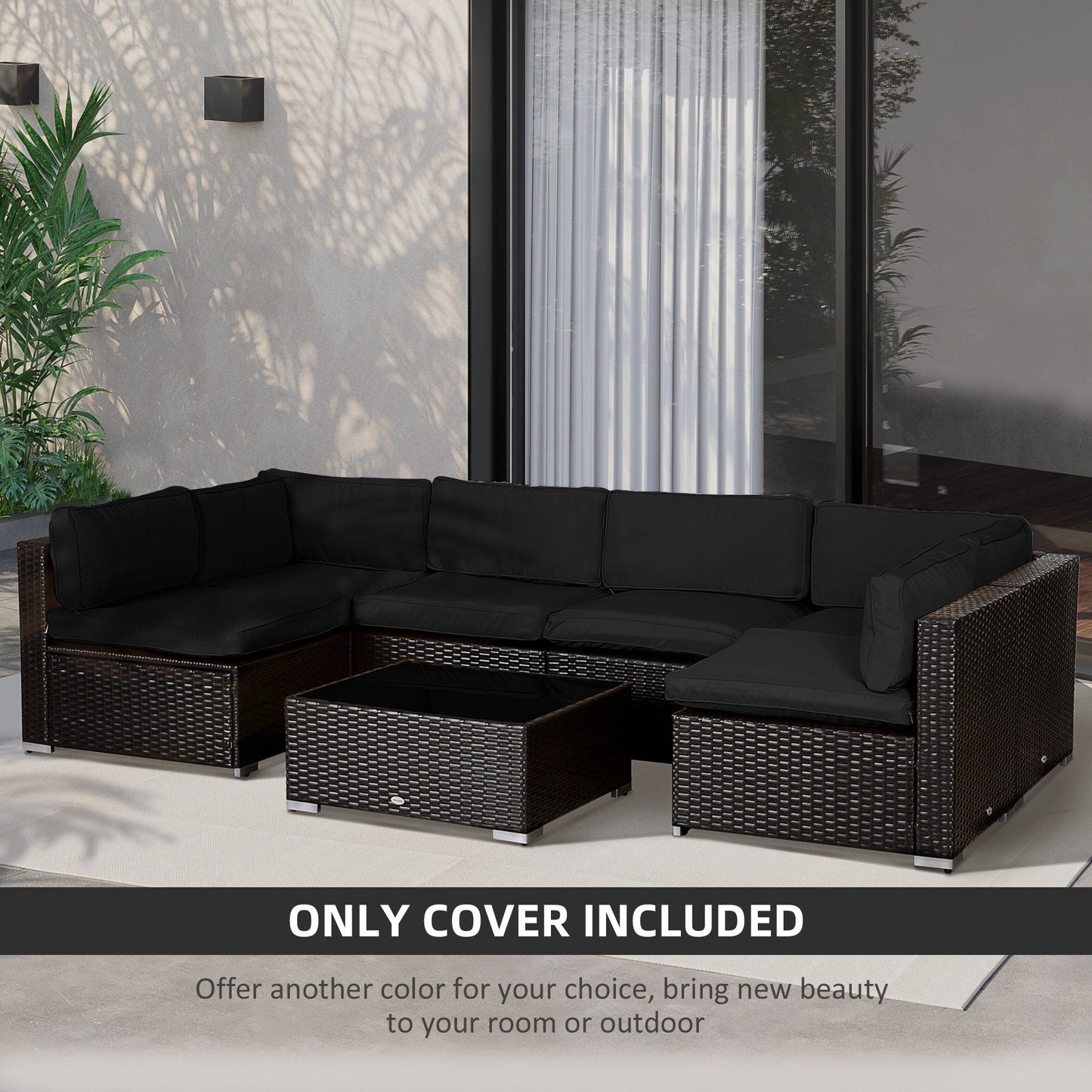 14Pcs Outdoor Cushion Covers, Patio Cushion Covers Replacement for Rattan Sofa Set - No Cushion Included, Black