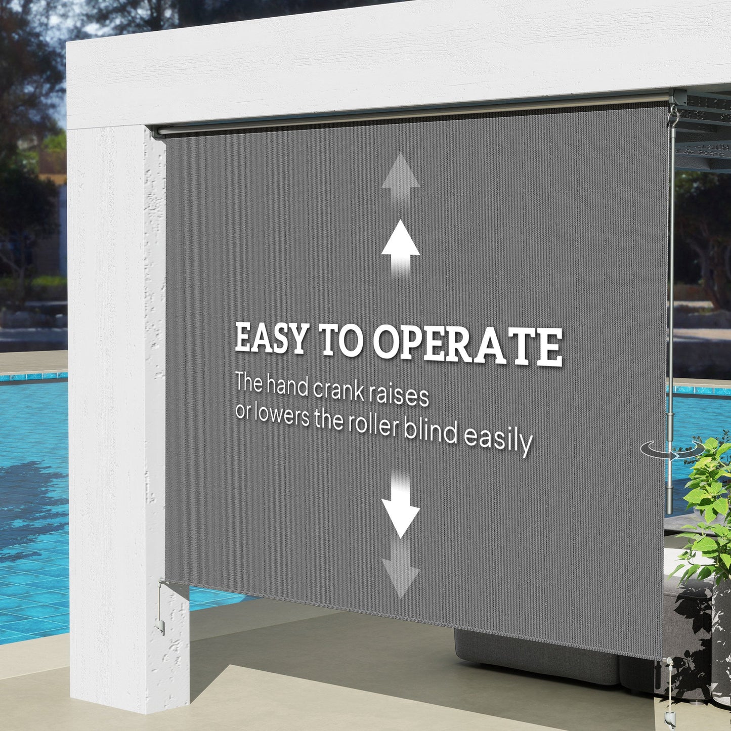 8'W x 6'H Roller Shades, Outdoor Blinds Cordless Roll Up Shade for Porch Balcony Gazebo, Dark Grey
