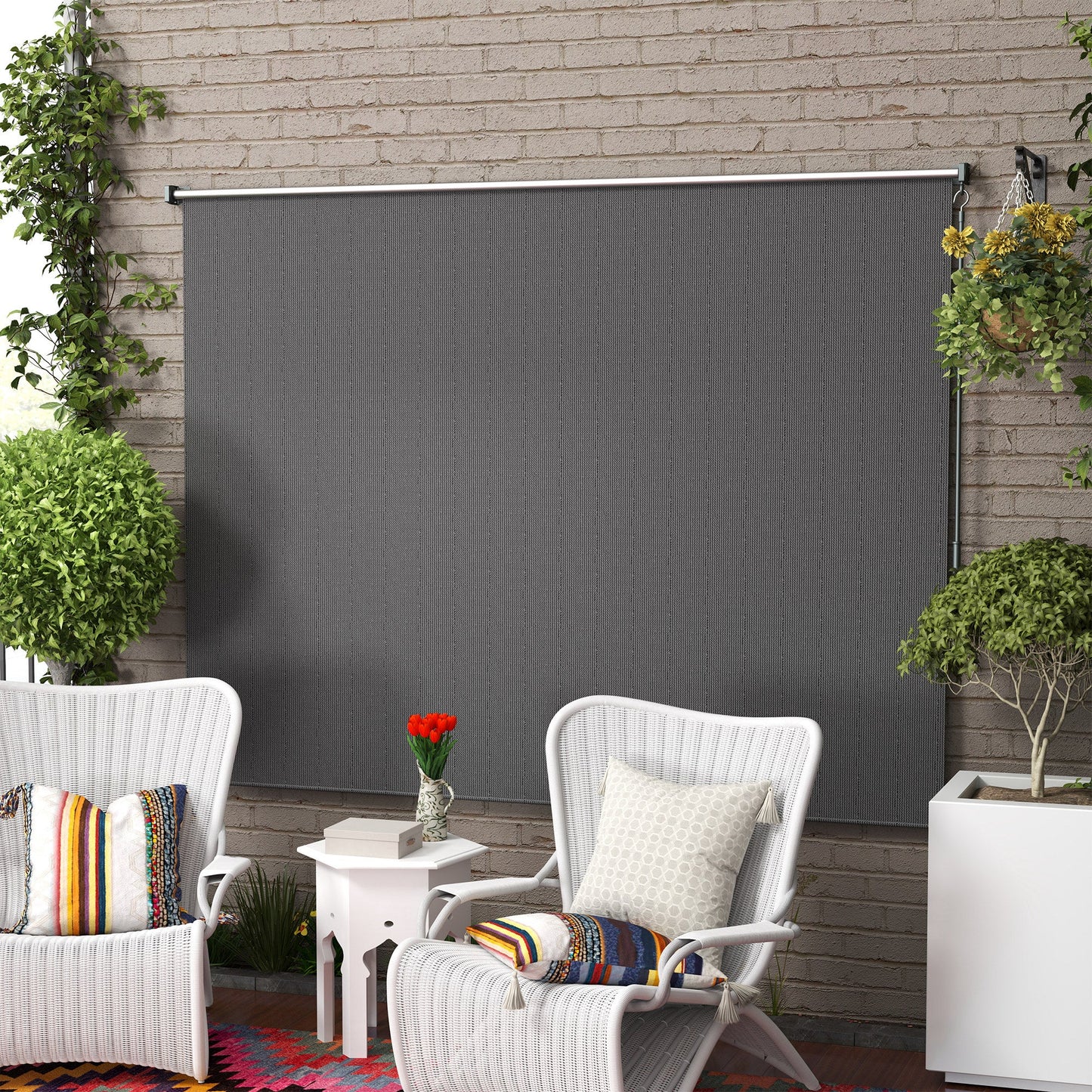 8'W x 6'H Roller Shades, Outdoor Blinds Cordless Roll Up Shade for Porch Balcony Gazebo, Dark Grey