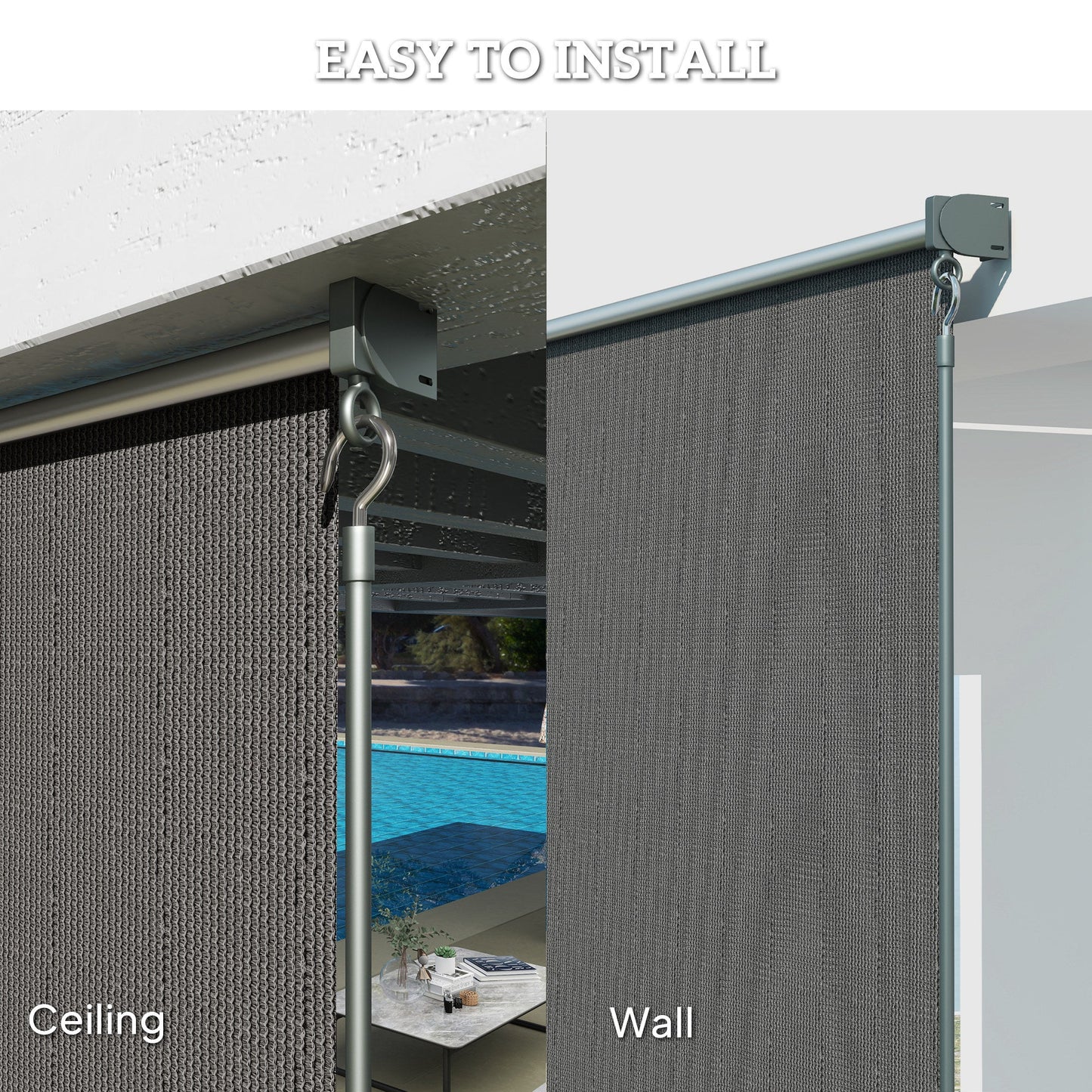 8'W x 6'H Roller Shades, Outdoor Blinds Cordless Roll Up Shade for Porch Balcony Gazebo, Dark Grey