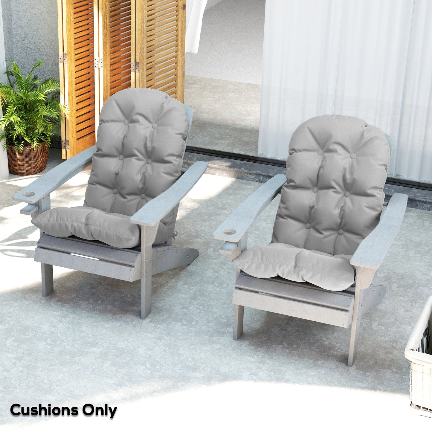 Adirondack Chair Cushions Set of 2, Tufted Lawn Chair Cushions, High Back Patio Chair Cushions with Ties, Non-Slip Muskoka Chair Cushions, Light Grey