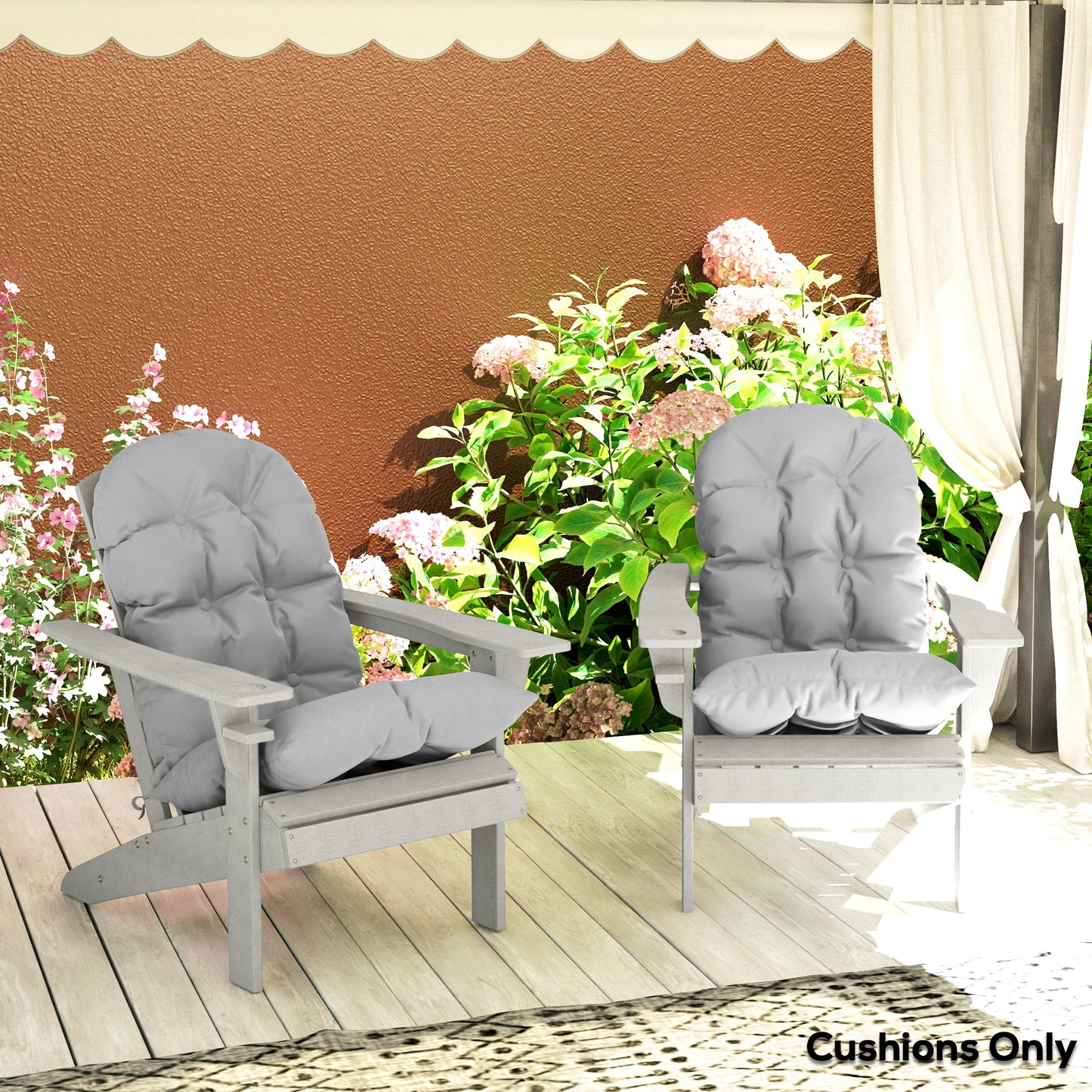 Adirondack Chair Cushions Set of 2, Tufted Lawn Chair Cushions, High Back Patio Chair Cushions with Ties, Non-Slip Muskoka Chair Cushions, Light Grey