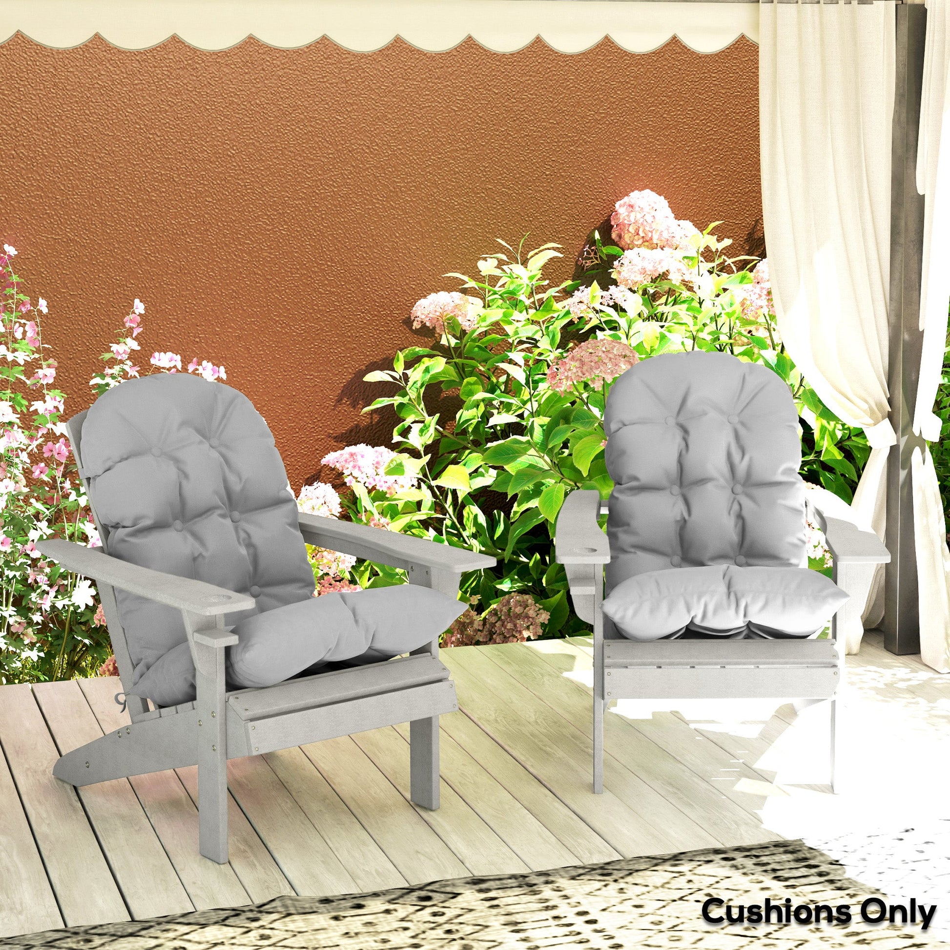 Adirondack Chair Cushions Set of 2, Tufted Lawn Chair Cushions, High Back Patio Chair Cushions with Ties, Non-Slip Muskoka Chair Cushions, Light Grey