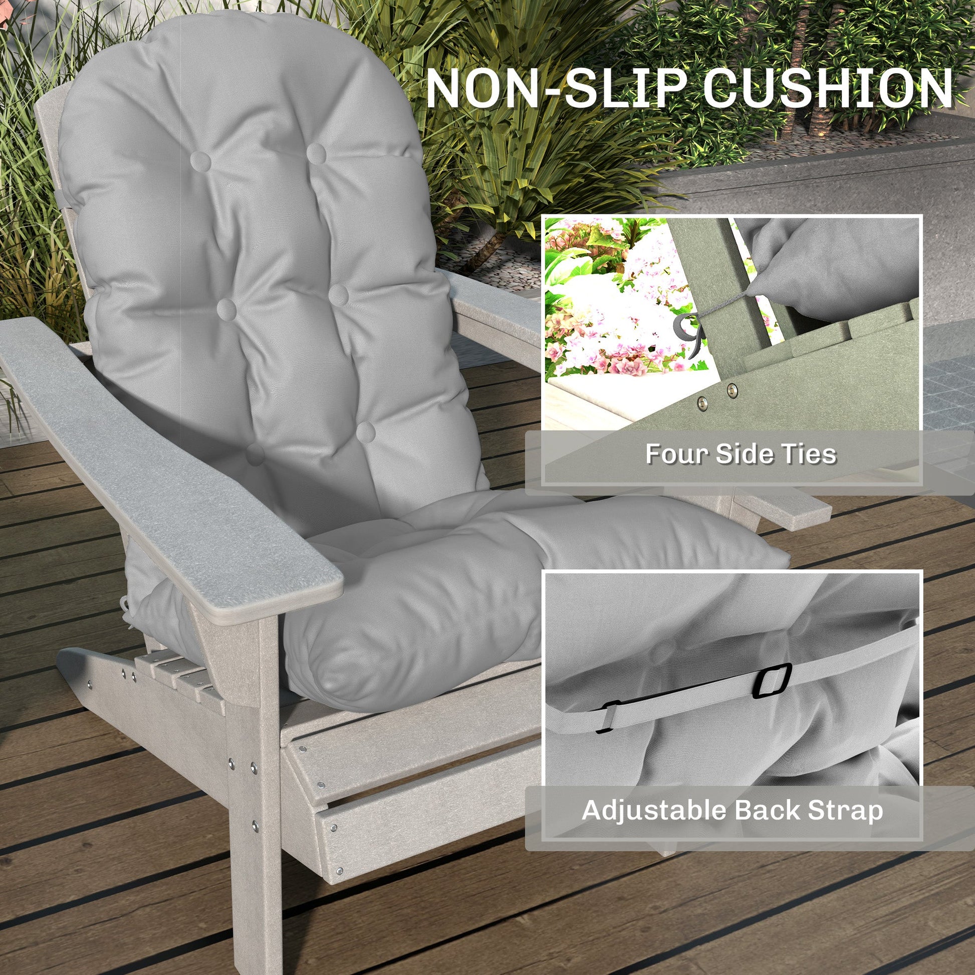 Adirondack Chair Cushions Set of 2, Tufted Lawn Chair Cushions, High Back Patio Chair Cushions with Ties, Non-Slip Muskoka Chair Cushions, Light Grey