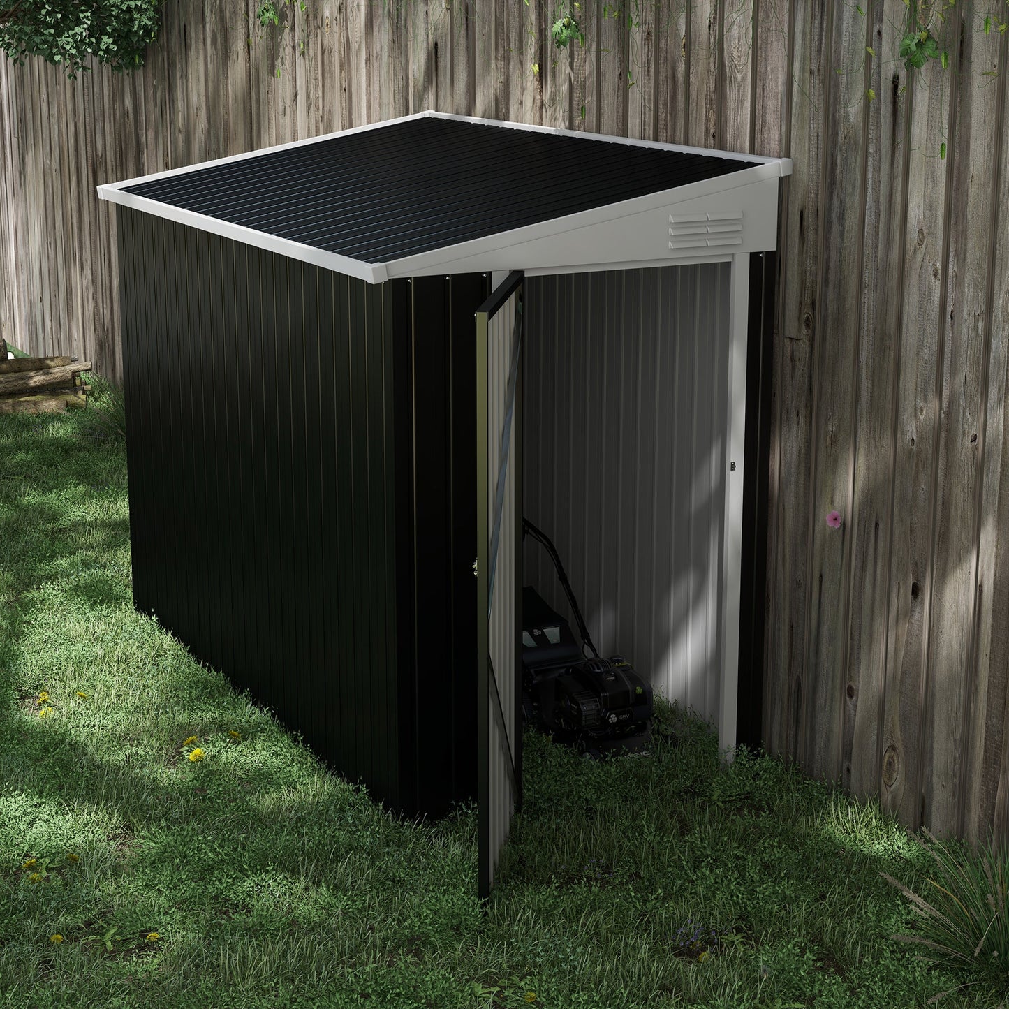 4' x 8' Steel Garden Storage Shed Lean to Shed Outdoor Metal Tool House with Lockable Door and 2 Air Vents for Backyard, Patio, Lawn, Dark Grey