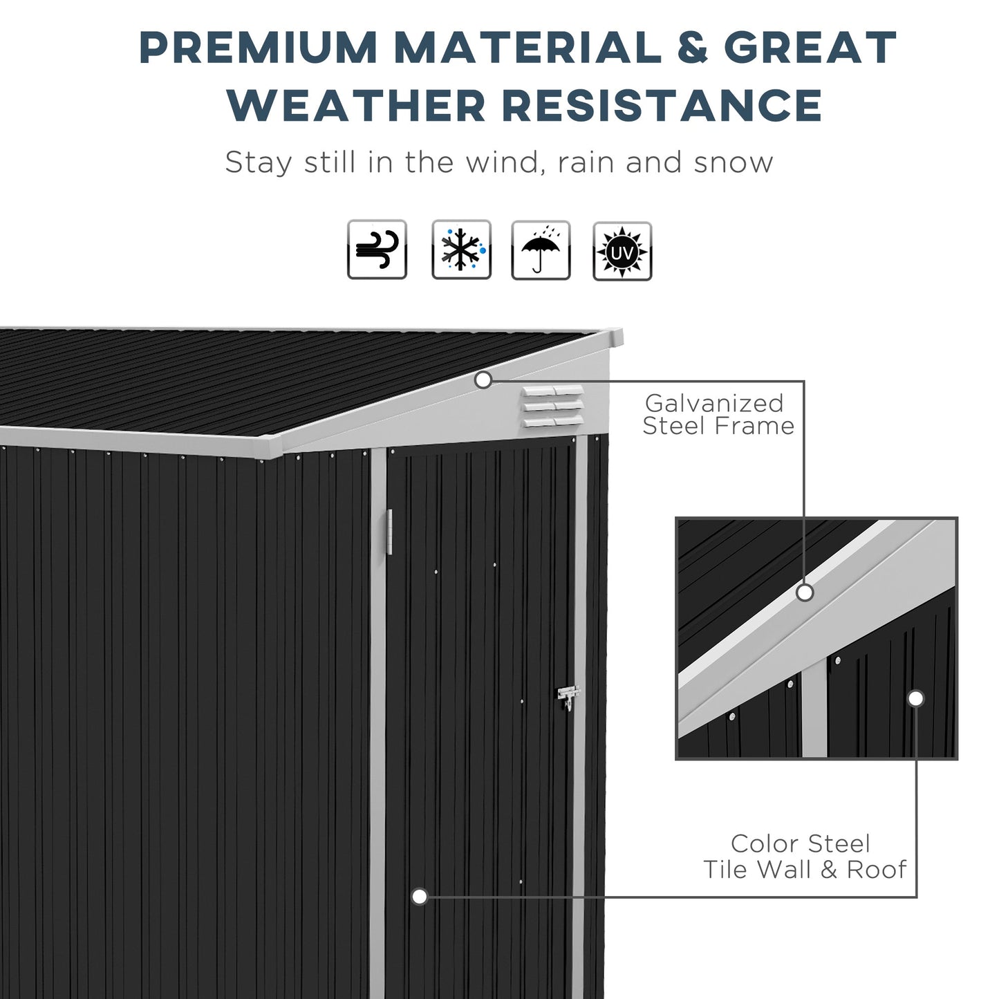 4' x 8' Steel Garden Storage Shed Lean to Shed Outdoor Metal Tool House with Lockable Door and 2 Air Vents for Backyard, Patio, Lawn, Dark Grey