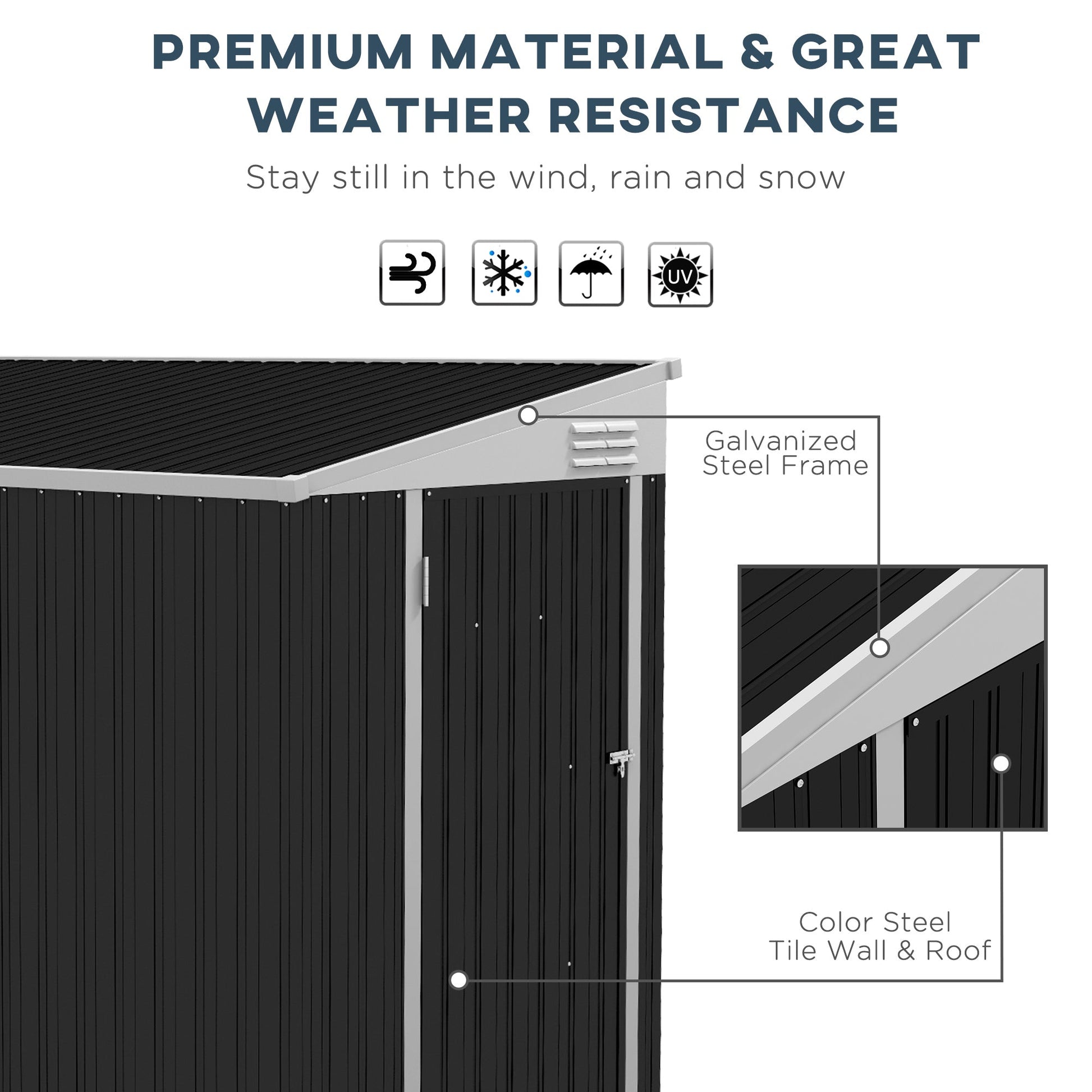 4' x 8' Steel Garden Storage Shed Lean to Shed Outdoor Metal Tool House with Lockable Door and 2 Air Vents for Backyard, Patio, Lawn, Dark Grey