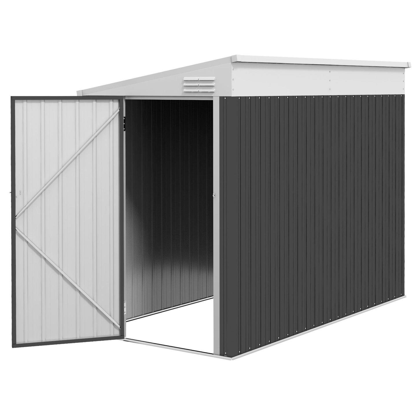4' x 8' Steel Garden Storage Shed Lean to Shed Outdoor Metal Tool House with Lockable Door and 2 Air Vents for Backyard, Patio, Lawn, Dark Grey