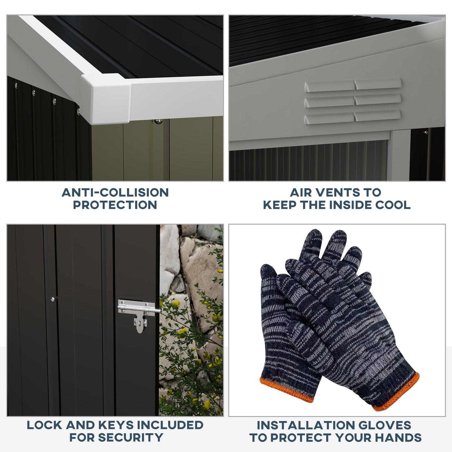 4' x 8' Steel Garden Storage Shed Lean to Shed Outdoor Metal Tool House with Lockable Door and 2 Air Vents for Backyard, Patio, Lawn, Dark Grey