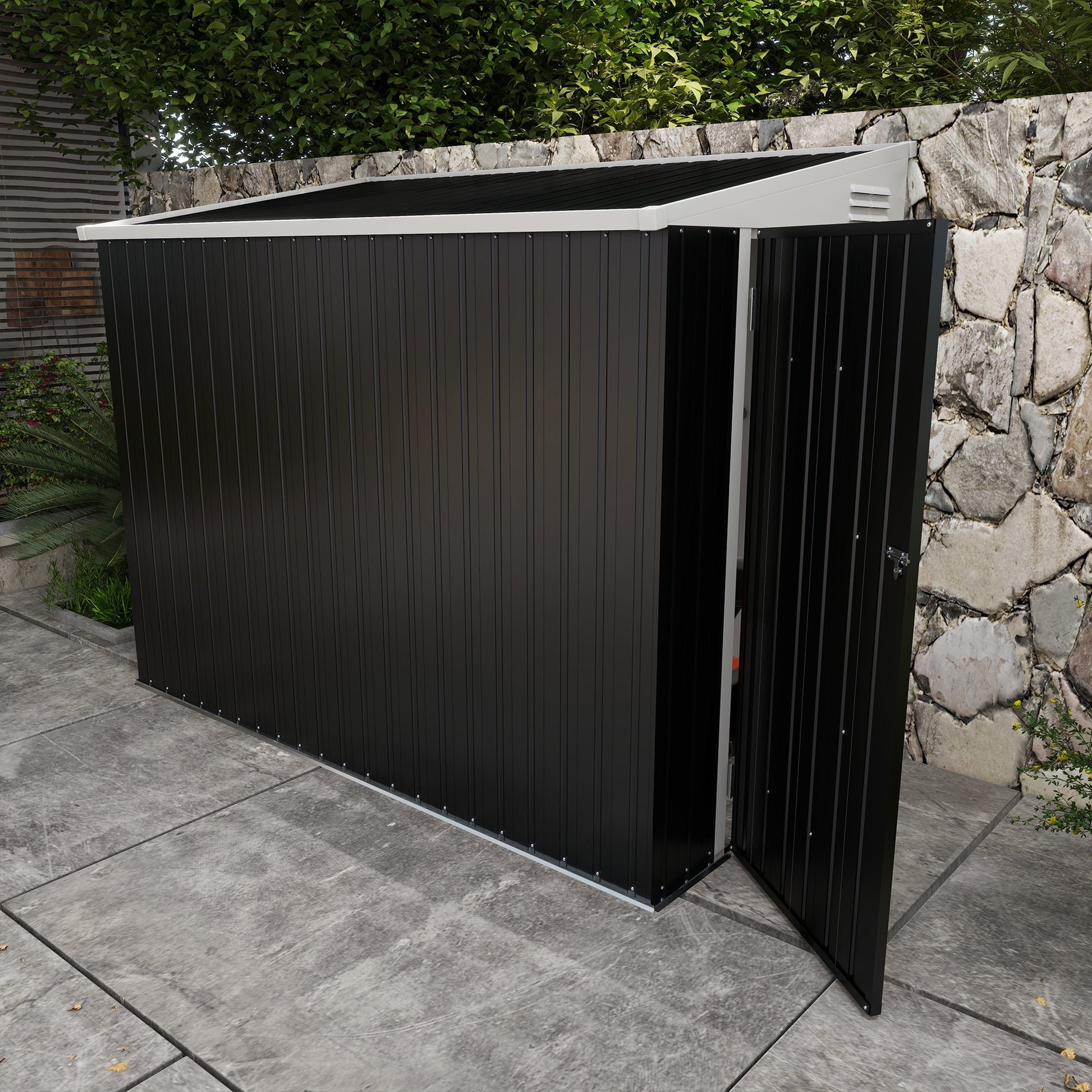 4' x 8' Steel Garden Storage Shed Lean to Shed Outdoor Metal Tool House with Lockable Door and 2 Air Vents for Backyard, Patio, Lawn, Dark Grey