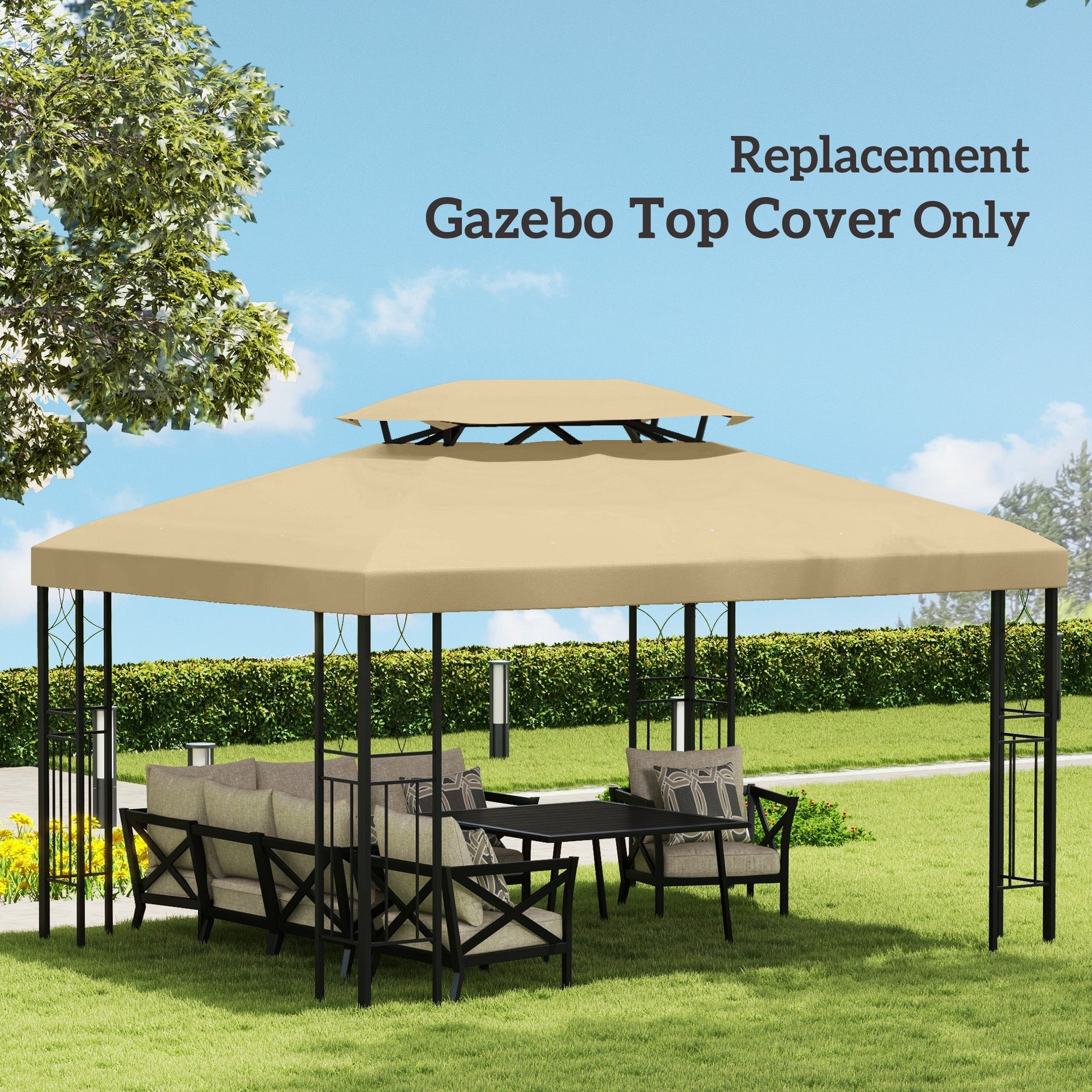 13.1' x 9.8' Gazebo Replacement Canopy 2 Tier Top UV Cover Pavilion Garden Patio Outdoor, Beige (TOP ONLY)