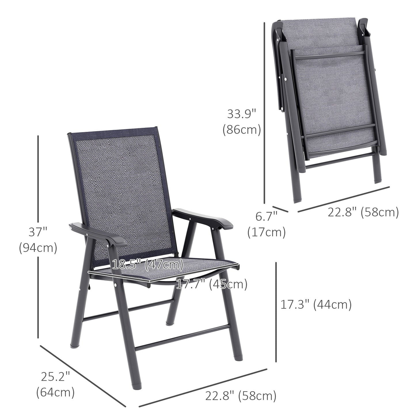 4-Piece Folding Dining Chair Set for Relaxing on Patio, Balcony, or Garden, Comfortable Outdoor Furniture with Armrests, Dark Grey