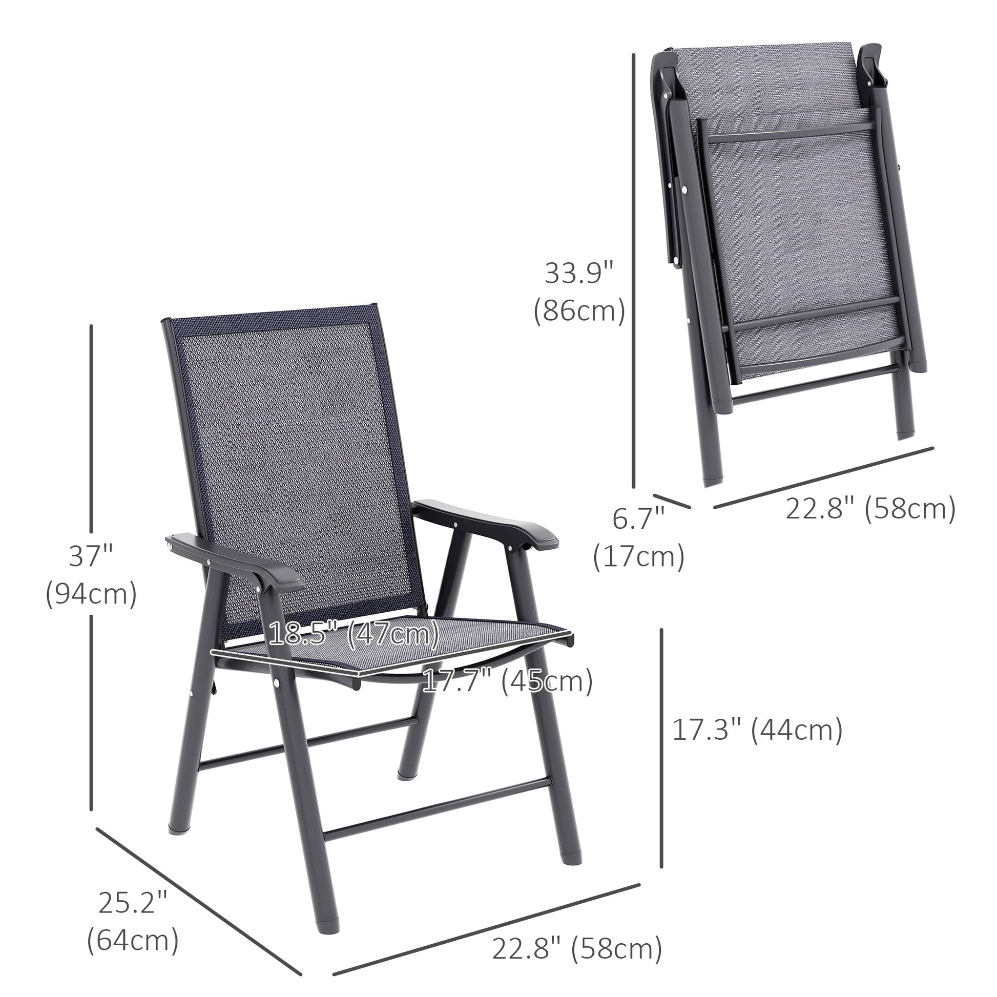 4-Piece Folding Dining Chair Set for Relaxing on Patio, Balcony, or Garden, Comfortable Outdoor Furniture with Armrests, Dark Grey