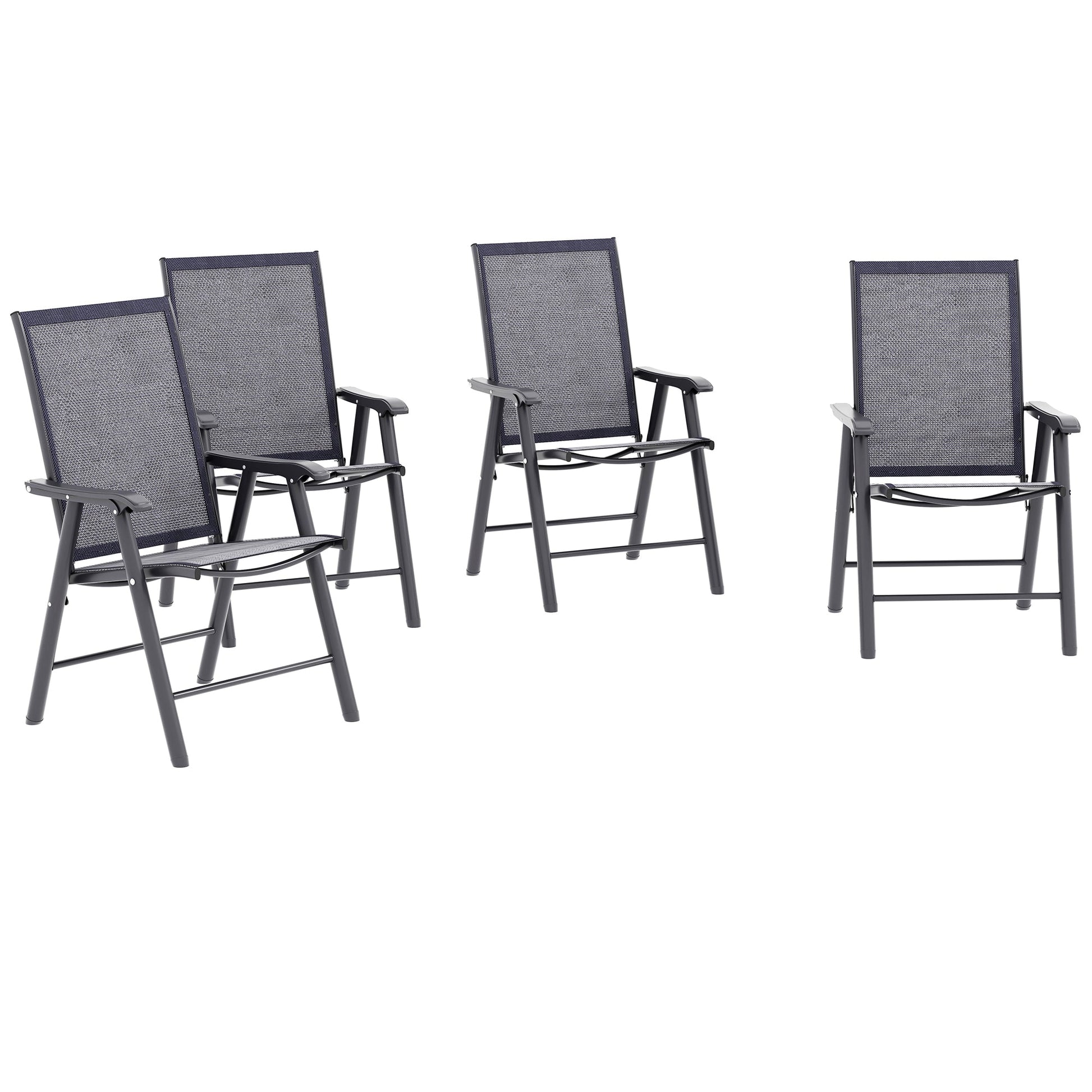 4-Piece Folding Dining Chair Set for Relaxing on Patio, Balcony, or Garden, Comfortable Outdoor Furniture with Armrests, Dark Grey