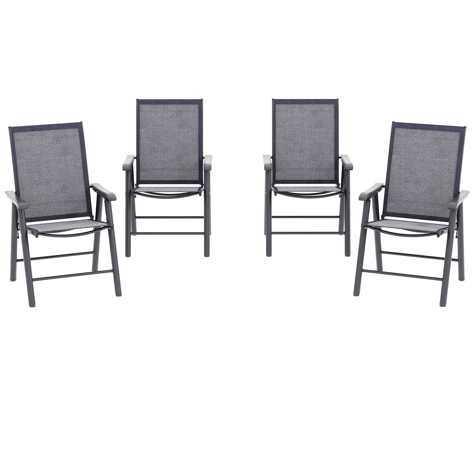 4-Piece Folding Dining Chair Set for Relaxing on Patio, Balcony, or Garden, Comfortable Outdoor Furniture with Armrests, Dark Grey