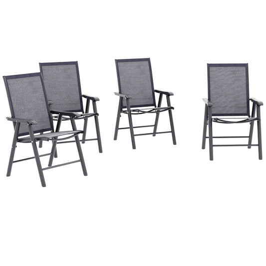 4-Piece Folding Dining Chair Set for Relaxing on Patio, Balcony, or Garden, Comfortable Outdoor Furniture with Armrests, Dark Grey