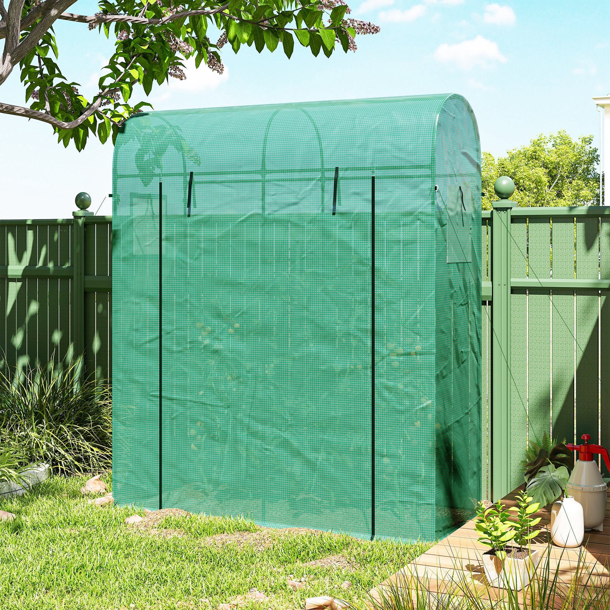6' x 2' x 6.6' Mini Greenhouse, Portable Garden Green House with Roll-up Door and Mesh Windows, Small Plant Greenhouse with PE Cover, Steel Frame for Indoor Outdoor, Green