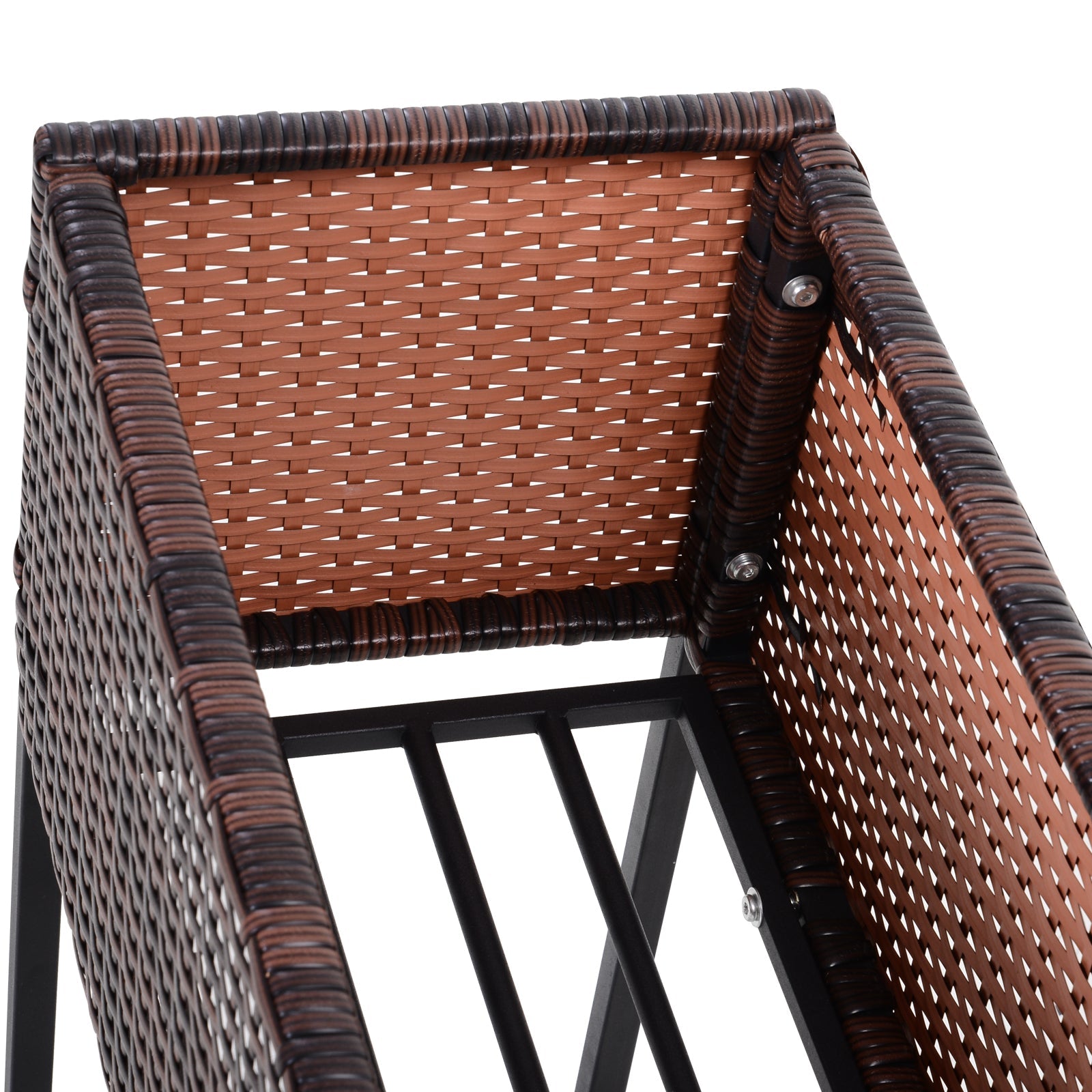 Modern Elevated Metal Raised Garden Bed with Rattan Wicker Look, Underneath Tool Storage Rack, Brown