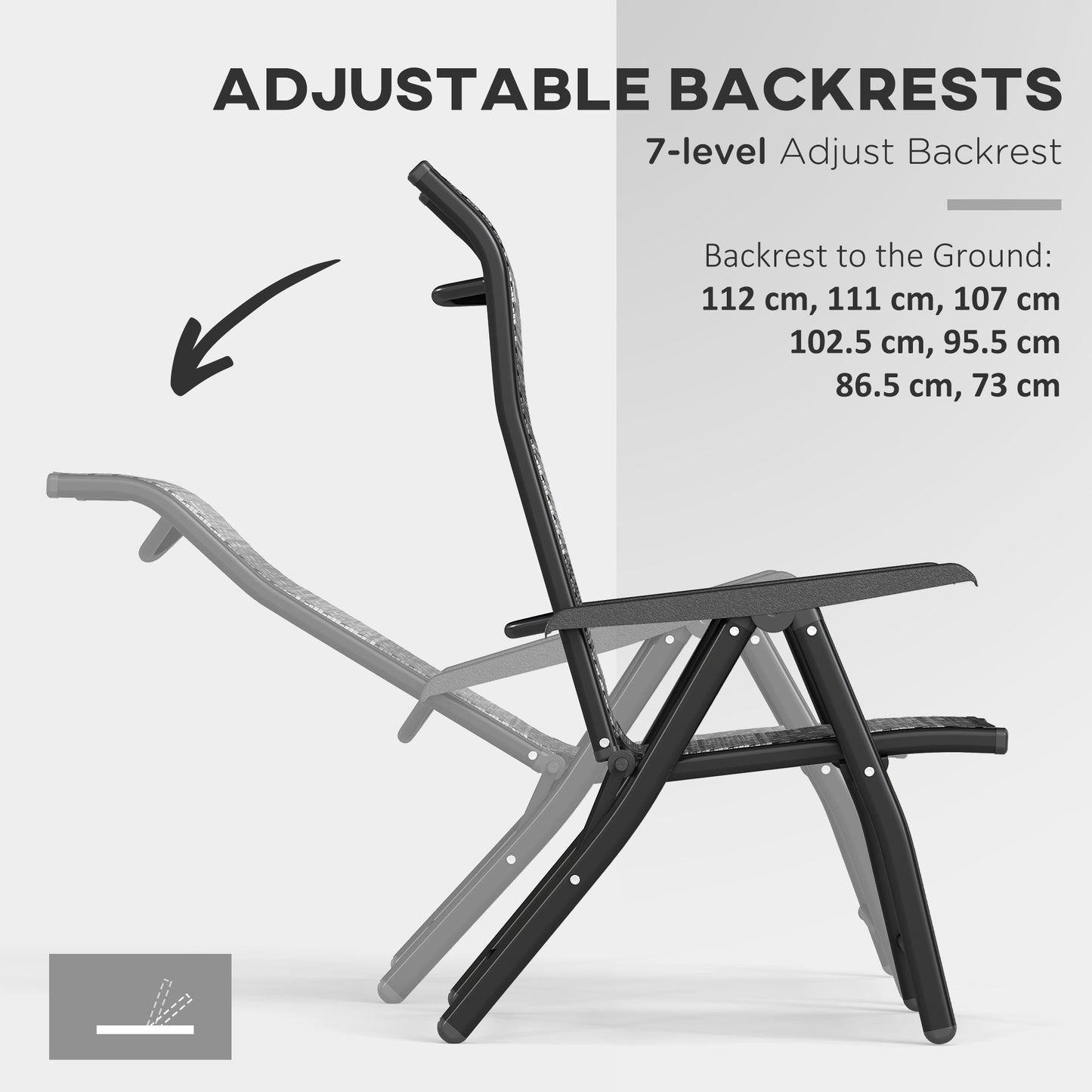 Set of 2 Outdoor Wicker Folding Chairs, Patio PE Rattan Dining Armrests Chair set with 7 Levels Adjustable Backrest, for Outdoors, Camping, Mixed Grey